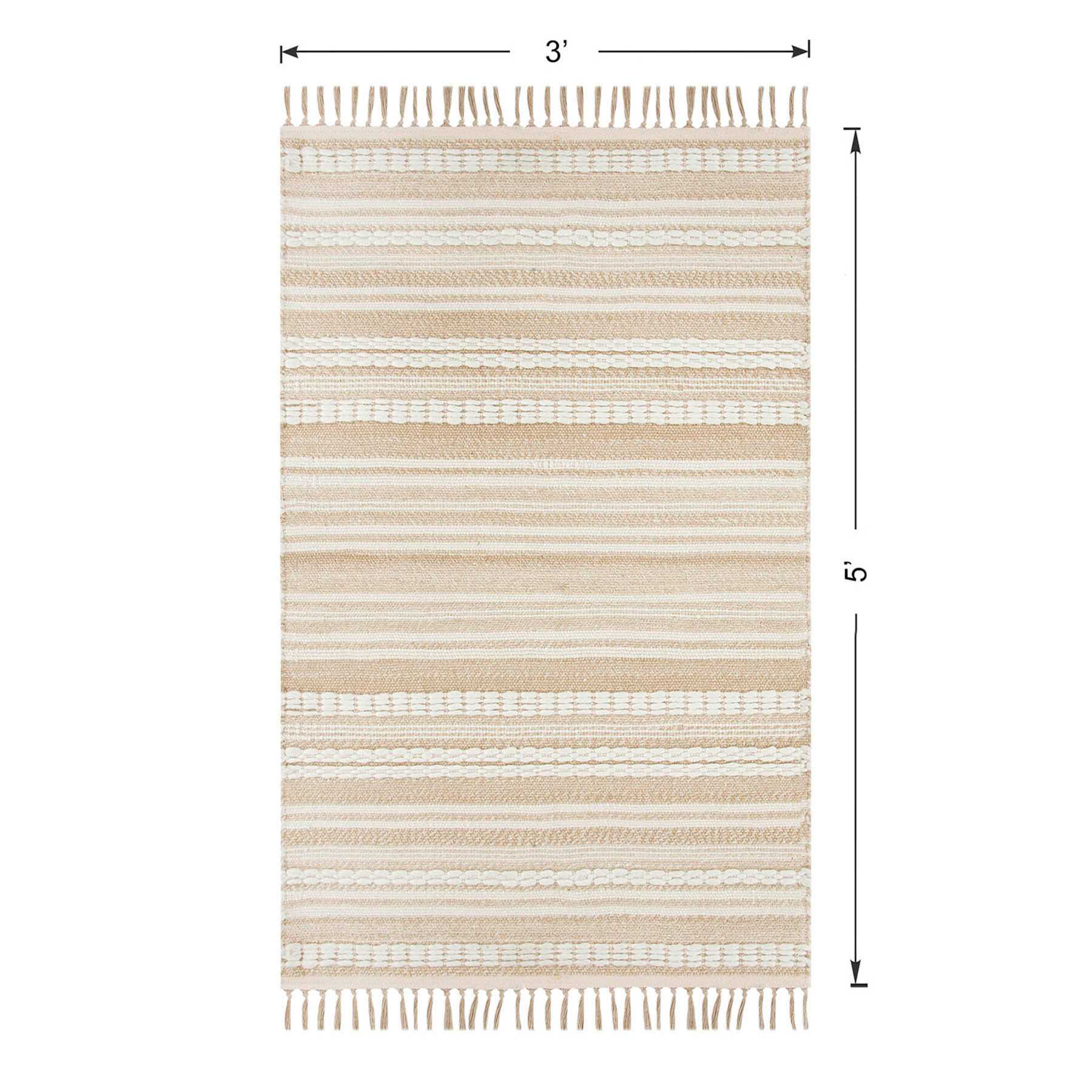 (B819) Panyer Ivory Striped Flatweave Accent Rug, 3x5