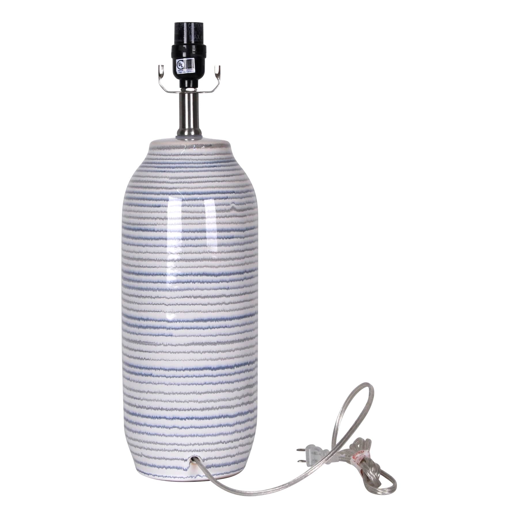 Blue & Grey Striped Ceramic Medium Table Lamp Base, 19.5"