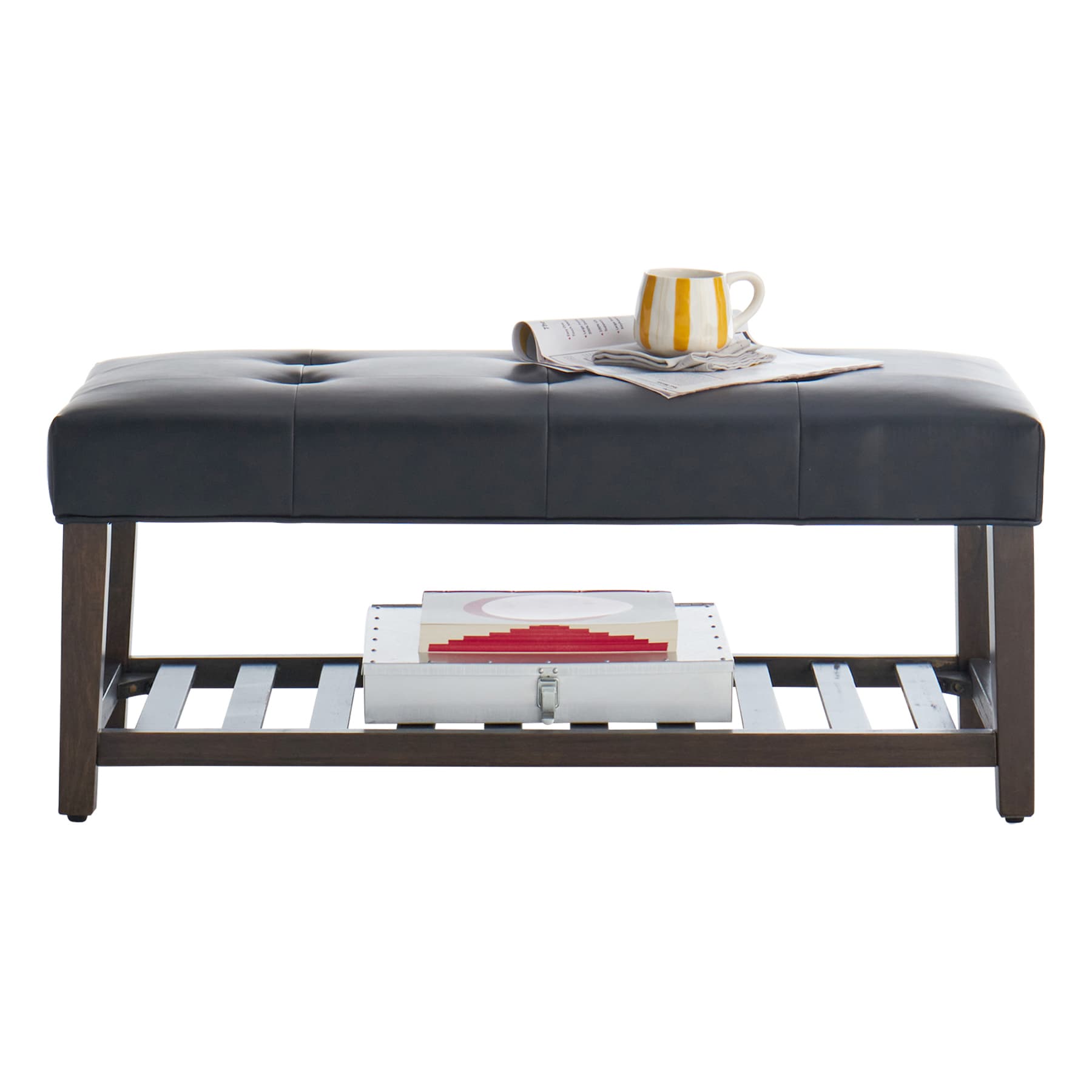 Honeybloom Collins Leather Bench, Black