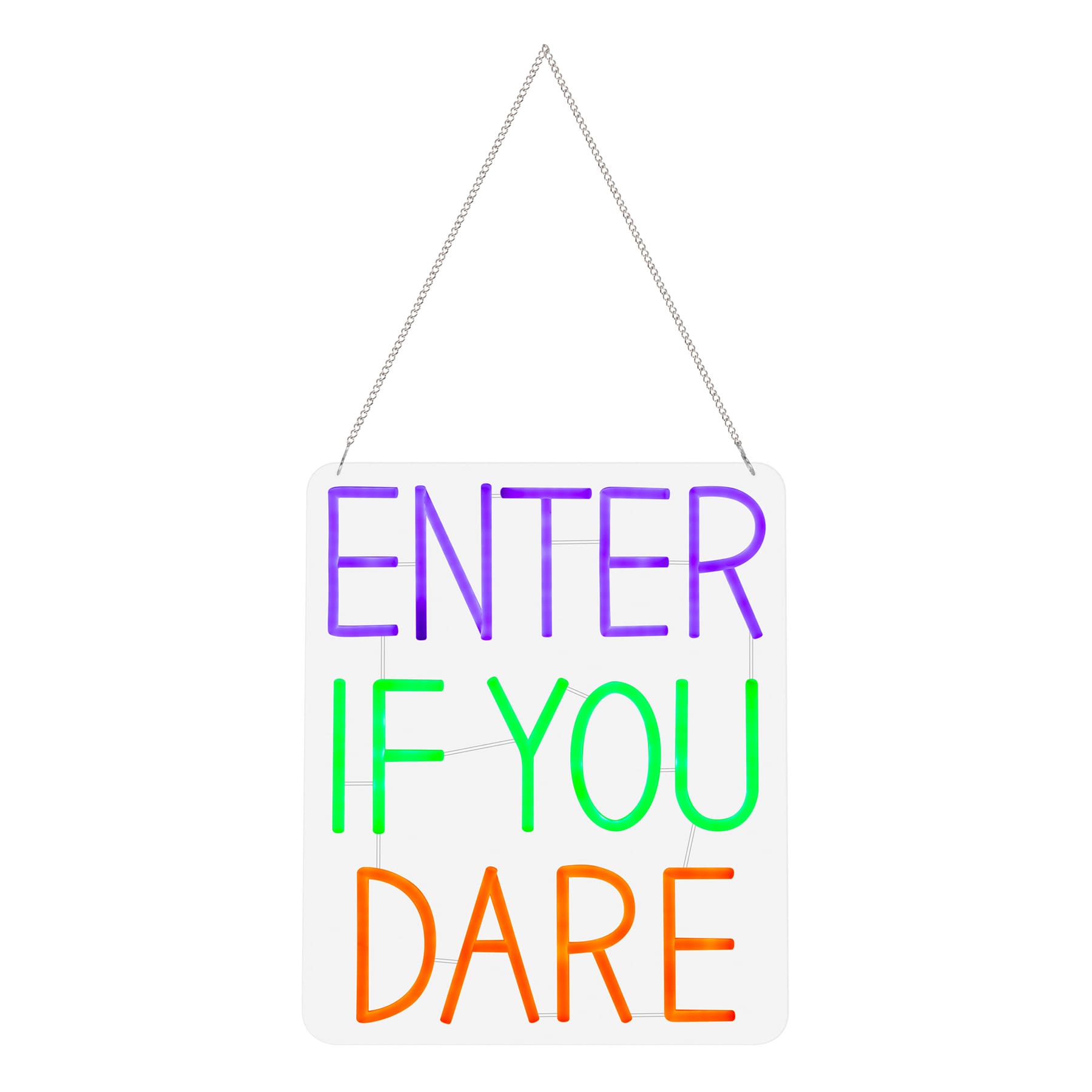 Green & Orange Neon Enter If You Dare Hanging Halloween Décor