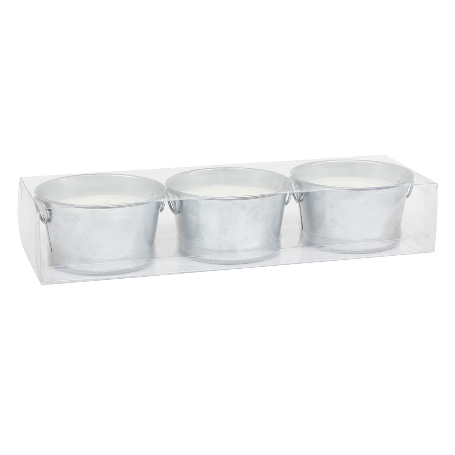 3-Pack Galvanized Metal Bucket Citronella Candles, 3.5oz