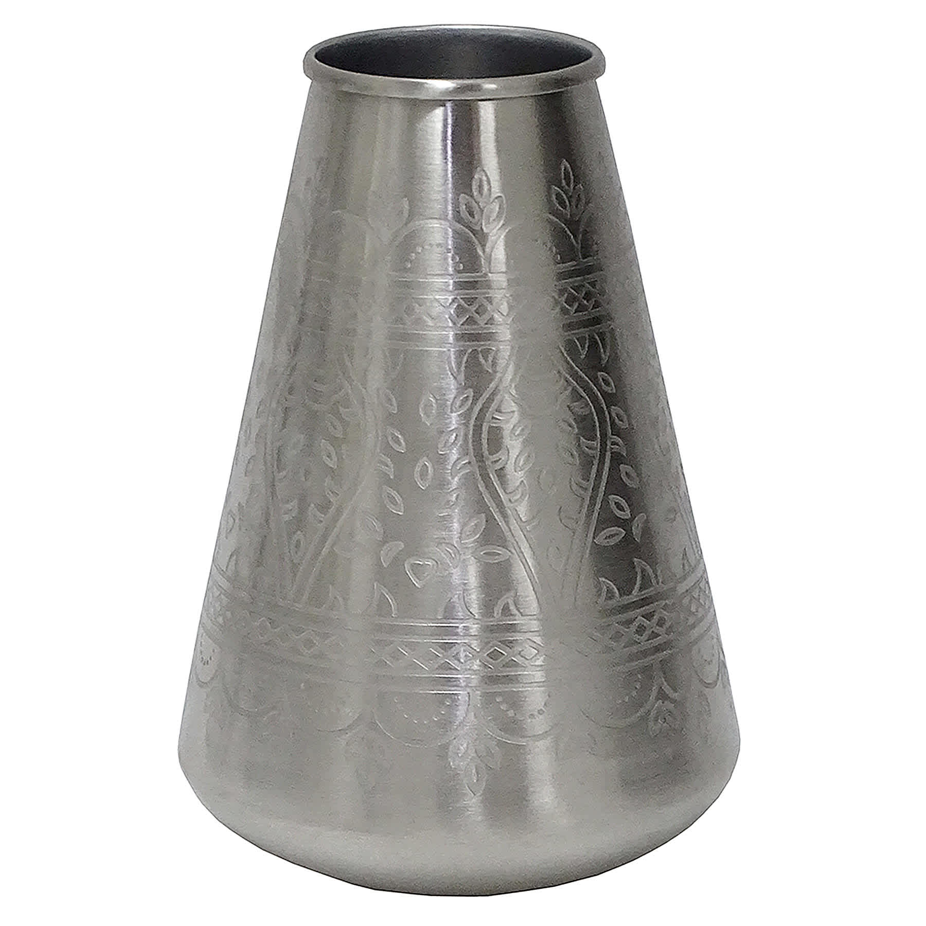 Found & Fable Etched Silver Metal Vase, 7"