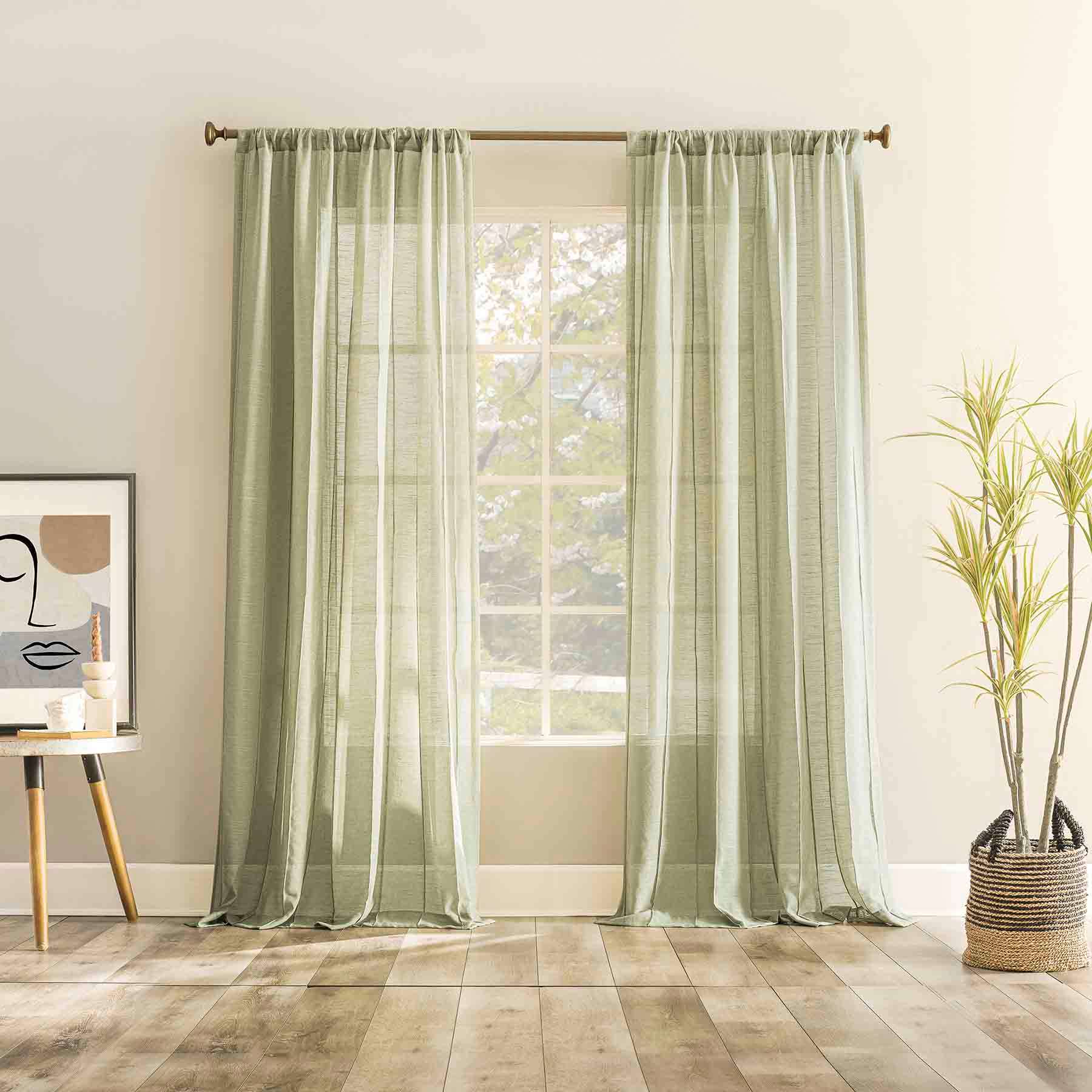 Sage Sheer Rod Pocket Curtain Panel, 84"