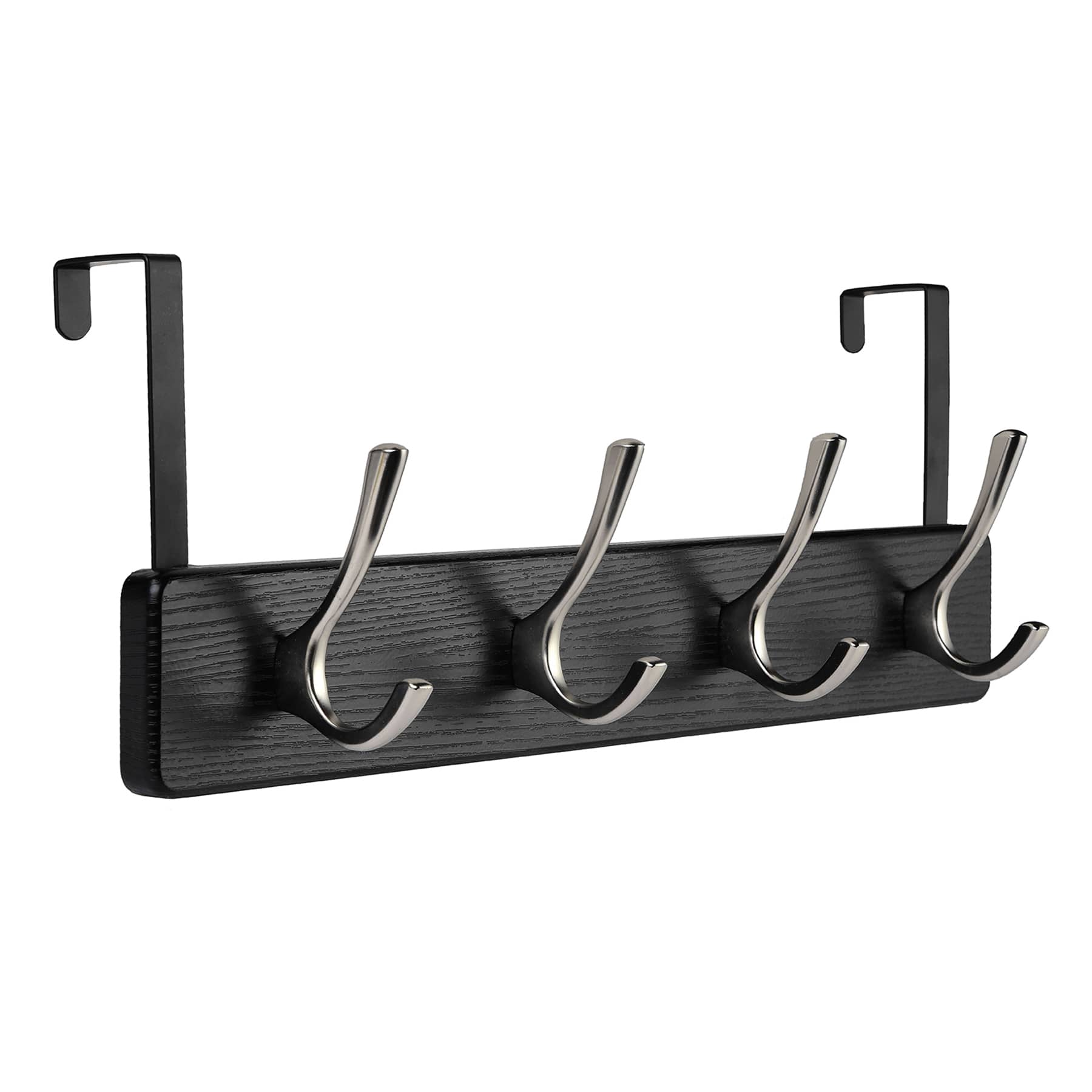 4-Hook Brushed Nickel Over the Door, Black