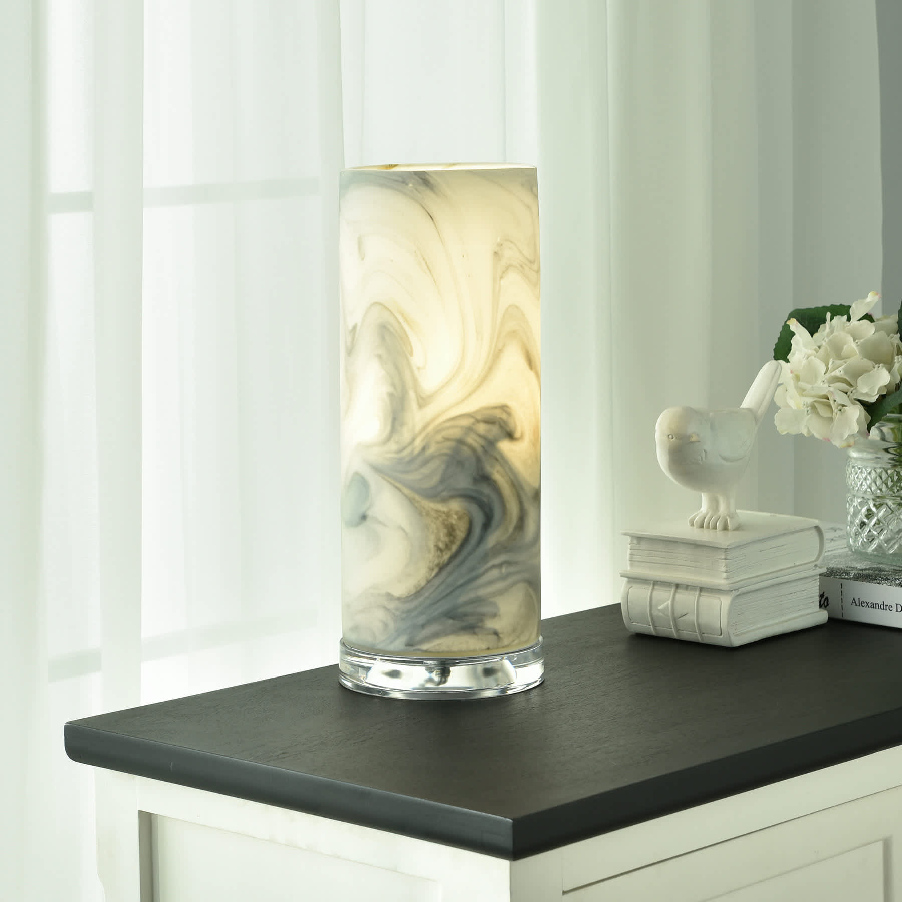 Grey & White Swirled Glass Uplight, 13"