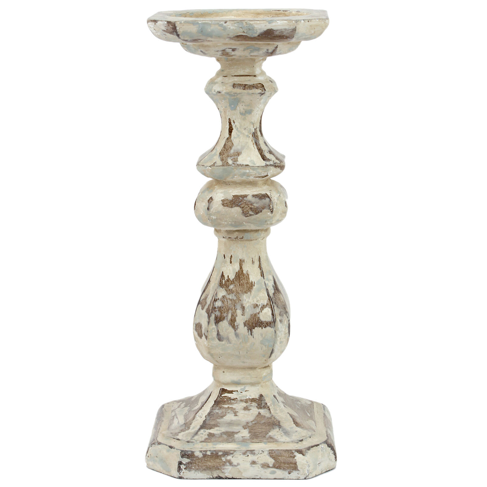 Whitewashed Pillar Candle Holder, 10"
