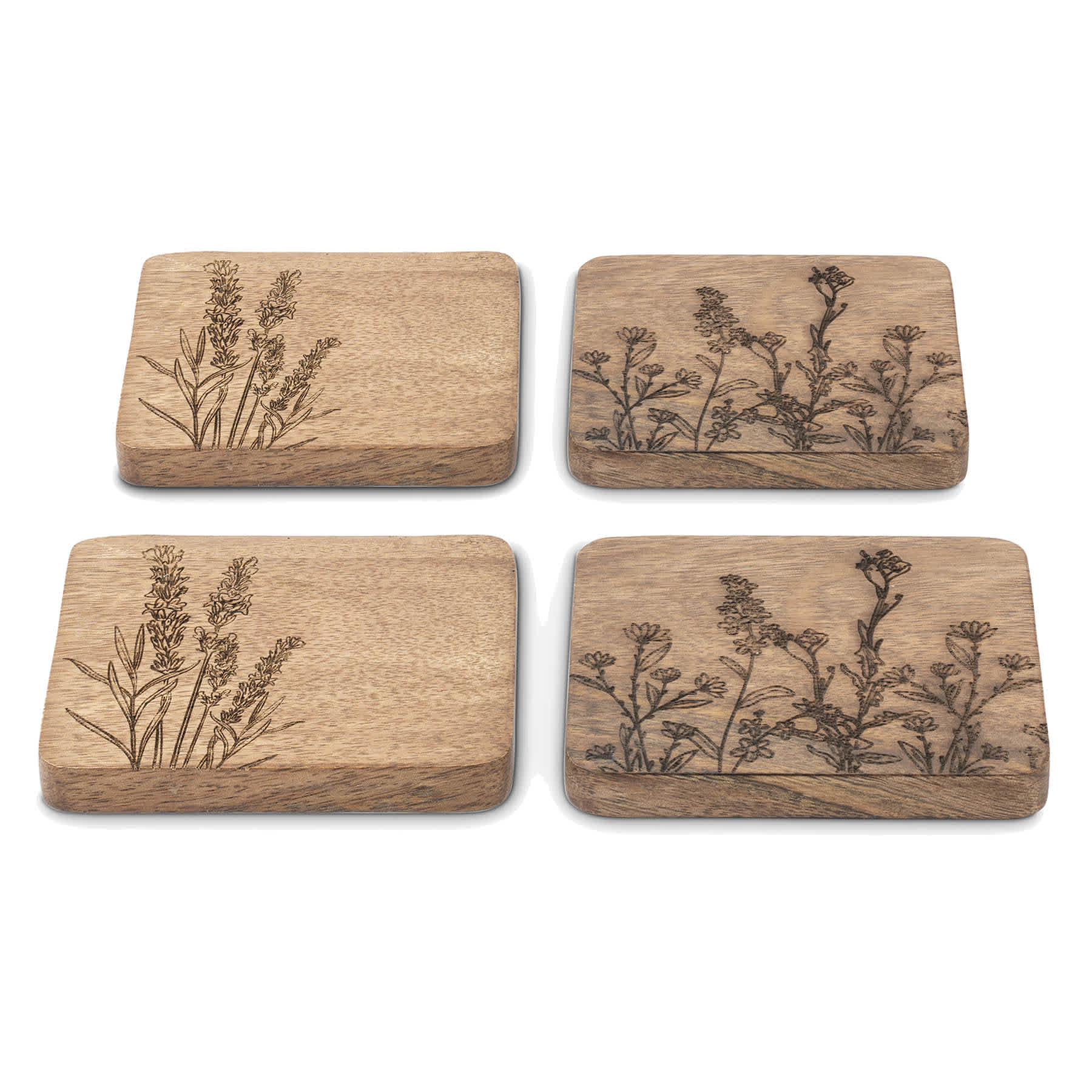 Honeybloom Set of 4 Leaf Etched Wooden Coasters