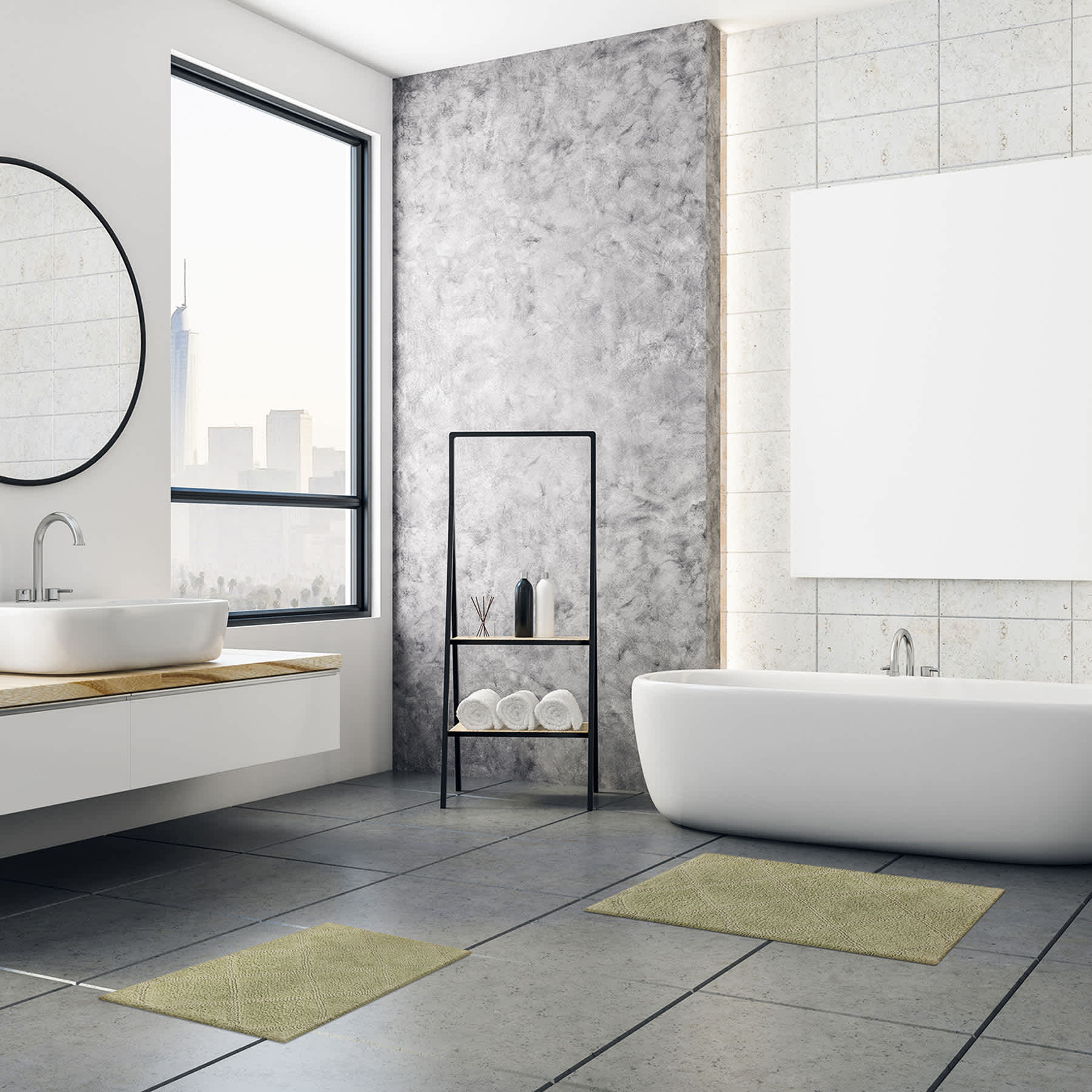 2-Pack Green Diamond Bath Rug Set, 17x24 & 20x32