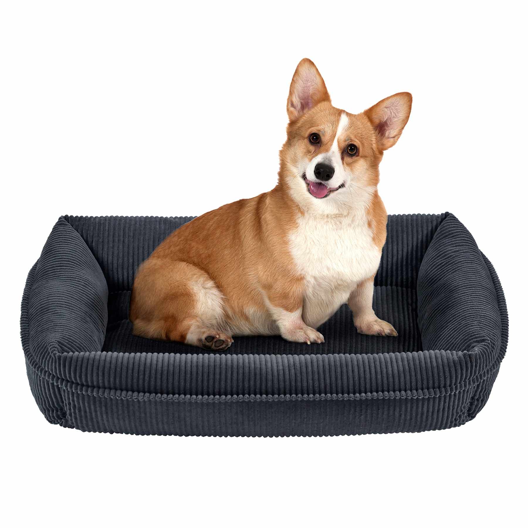 Grey Corduroy Cuffed Pet Bed, 18x22