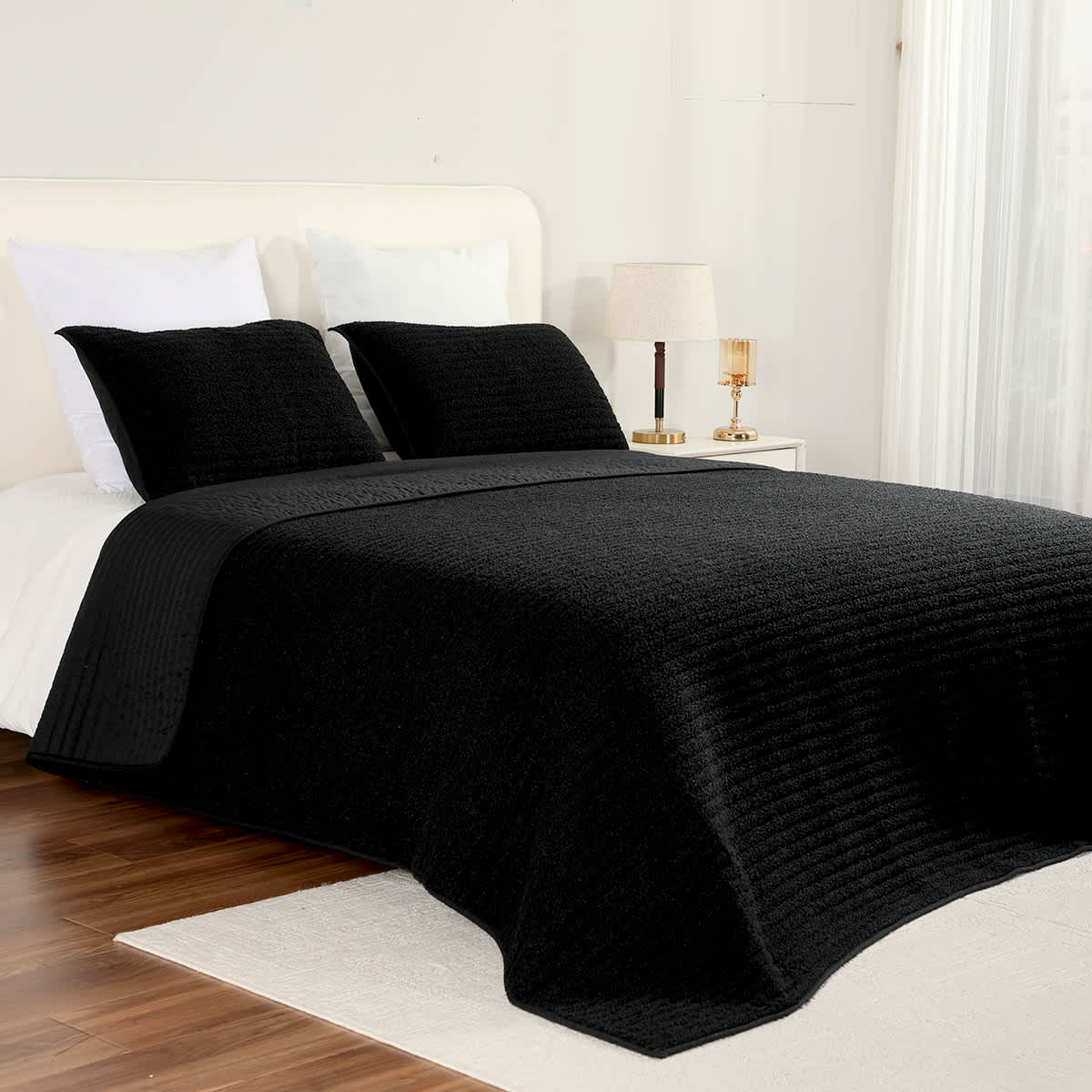Crosby St. 3-Piece Black Boucle Quilt Set, King