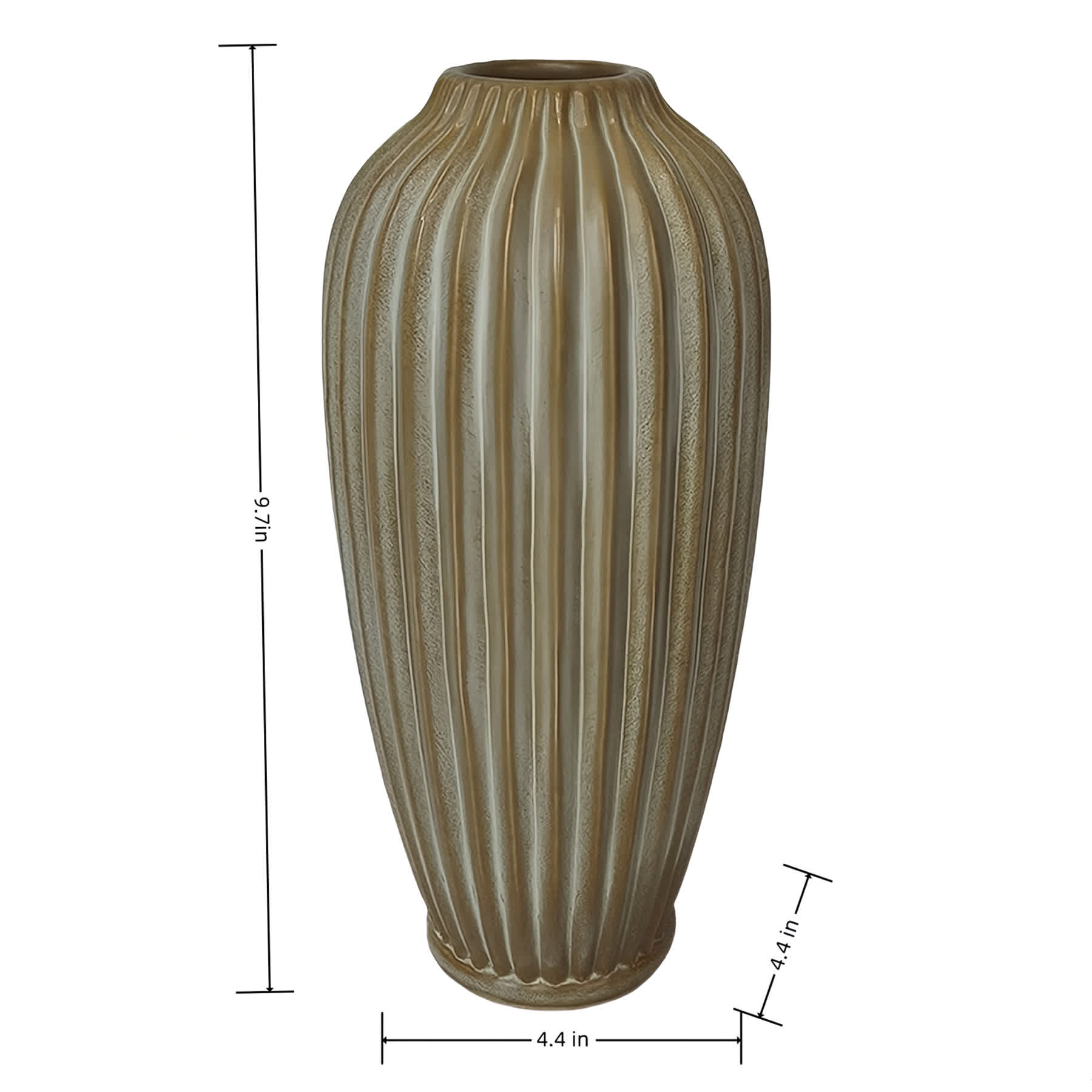 Tan Fluted Ceramic Vase, 10"