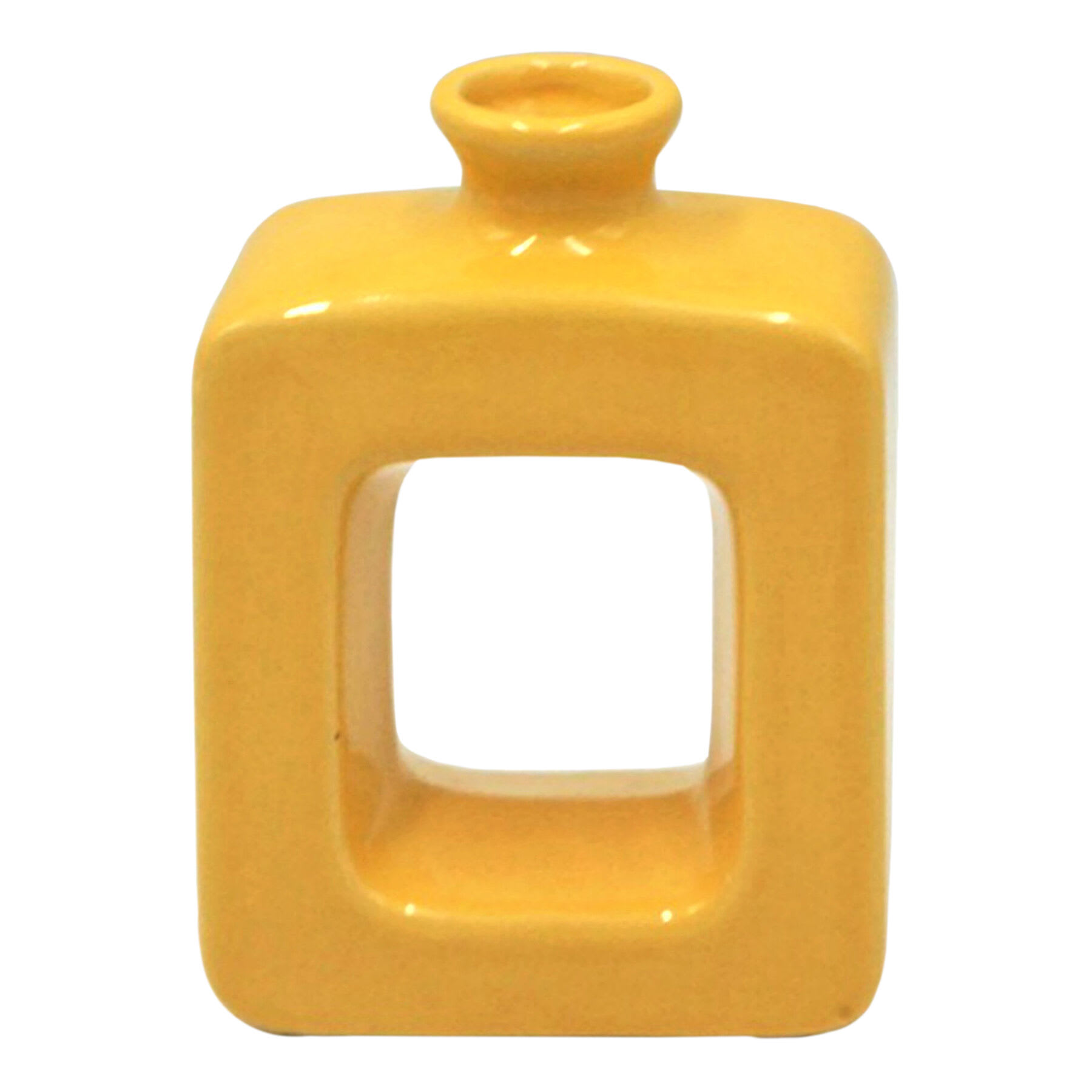 Yellow Square Cutout Ceramic Vase, 6"