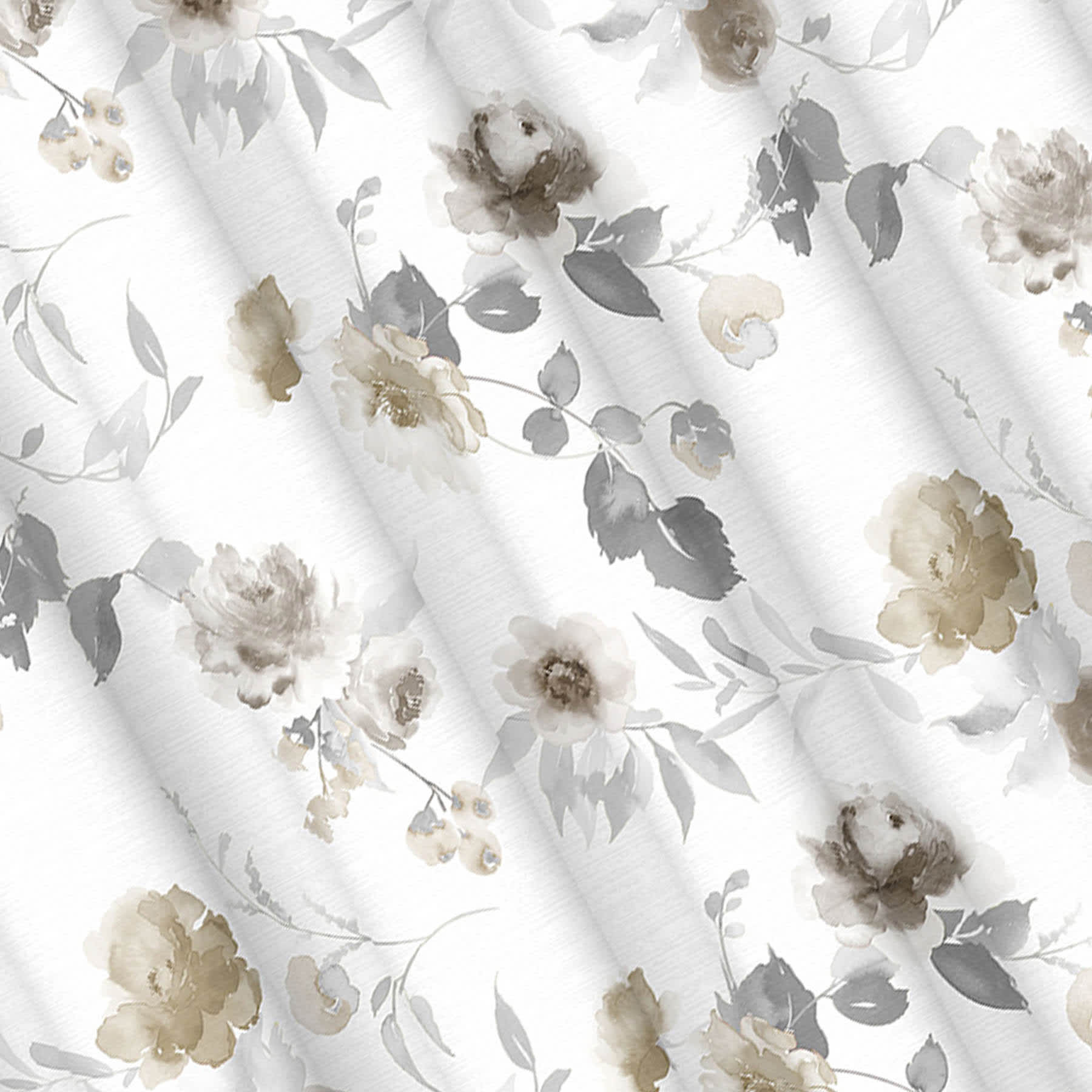 13-Piece Grey Blooming Print Shower Curtain Set, 72"