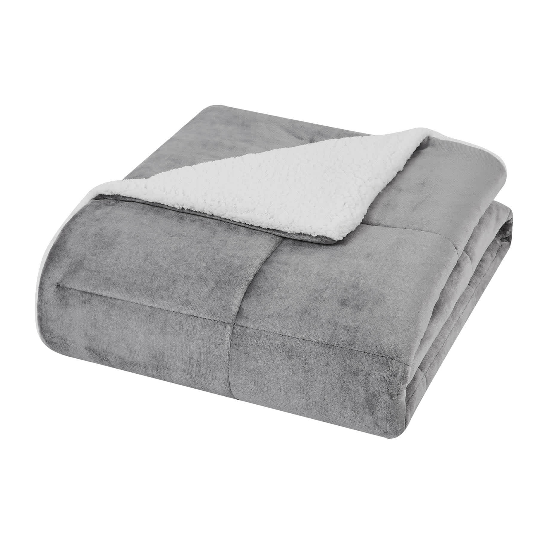 Solid Grey Sherpa Comforter, Full/Queen