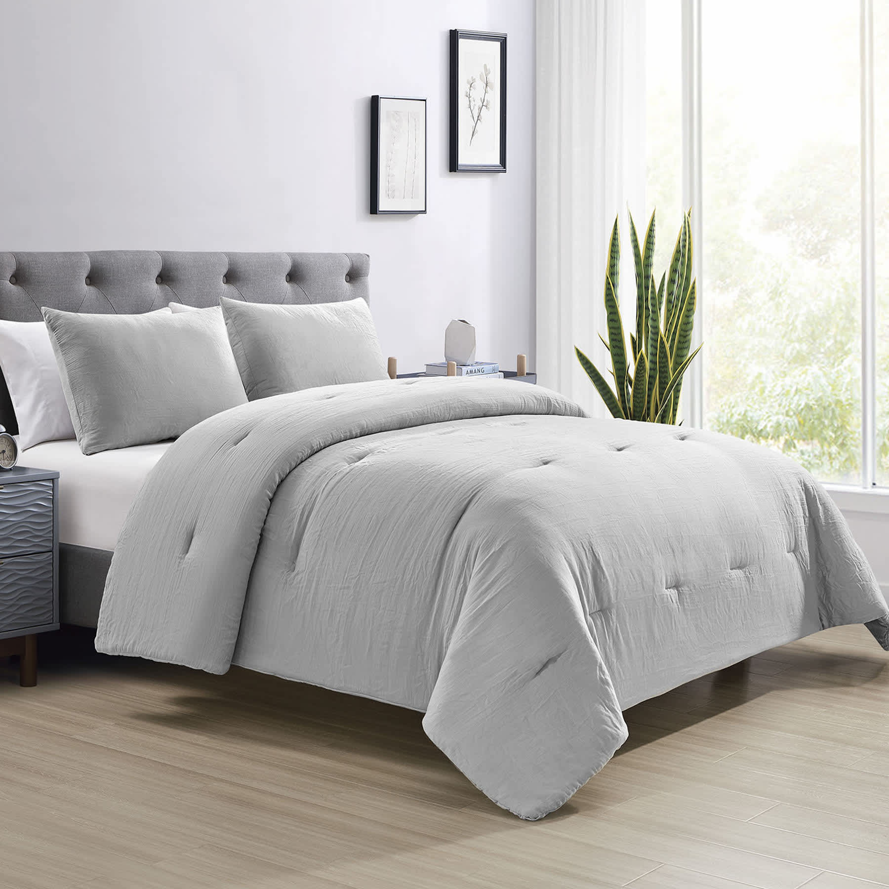 Found & Fable 3-Piece Grey Textured Poly Gauze Comforter Set, King