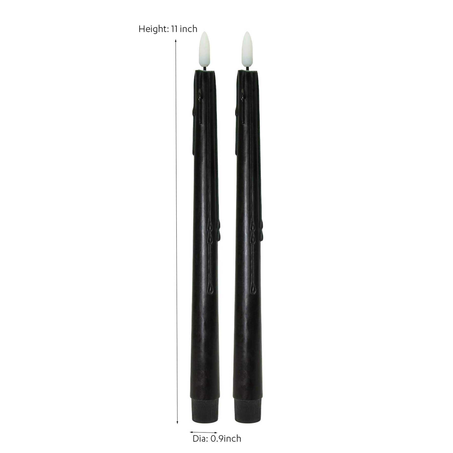 2-Pack Black LED Taper Candles, 11"
