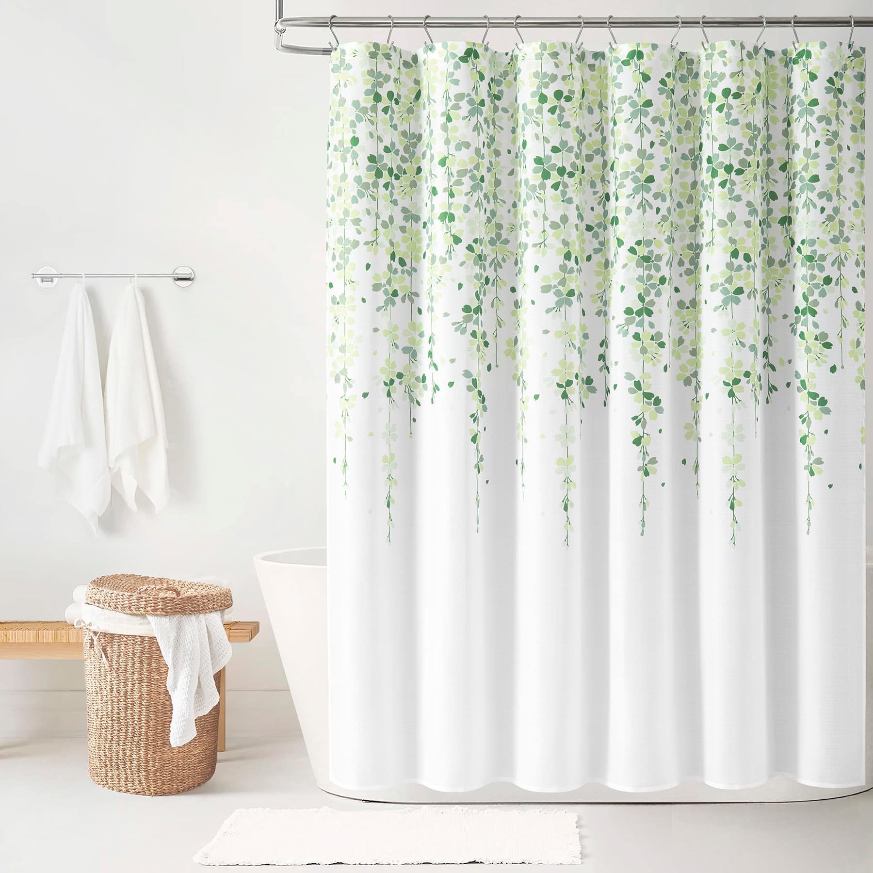 13-Piece Green Weeping Flowers Shower Curtain Set, 72"