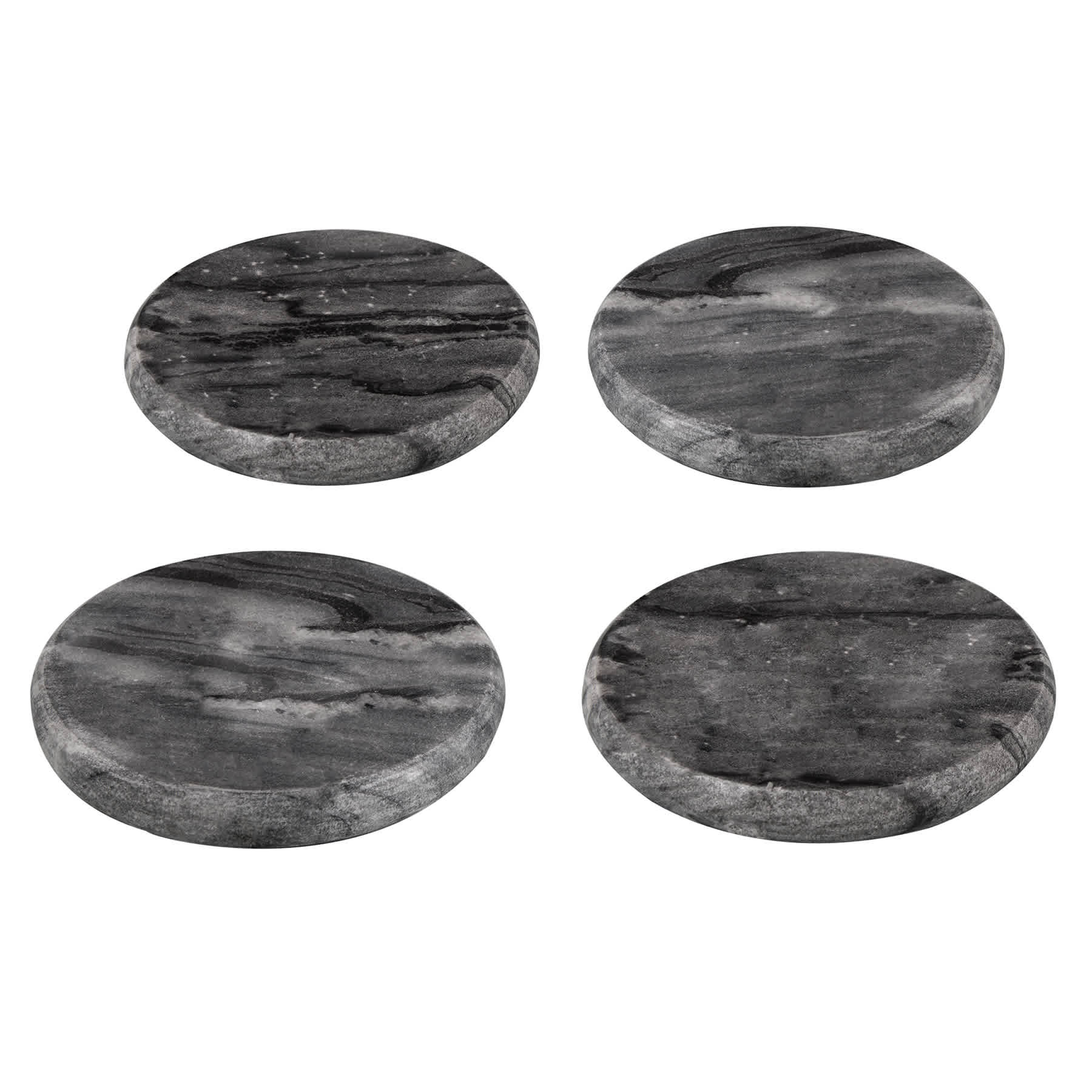 Set of 4 Round Grey Marbled Stoneware Coasters