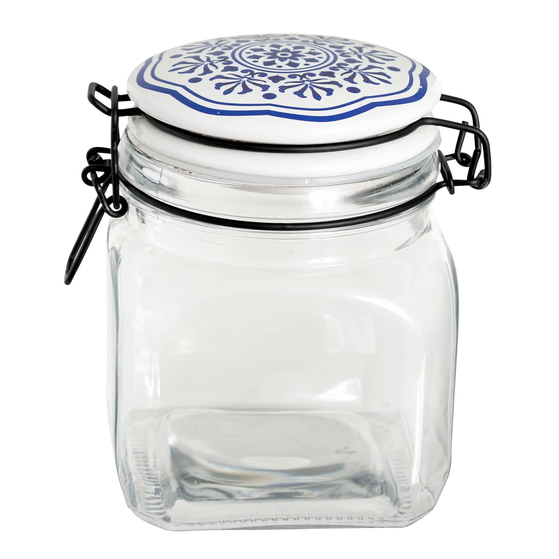 Blue & White Tile Top Canister, Medium