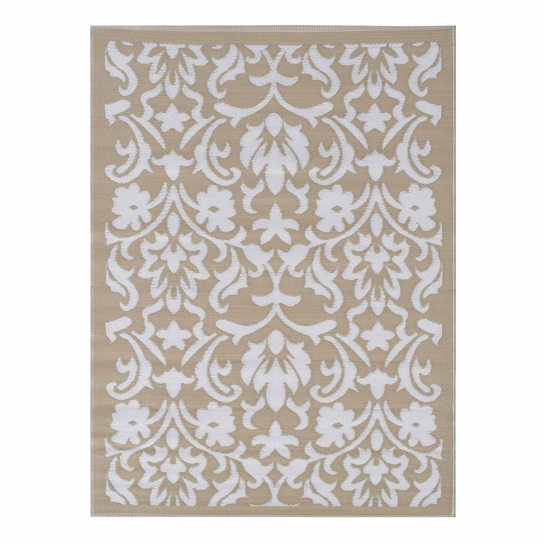 Beige Flower Plastic Outdoor Area Rug, 6x9