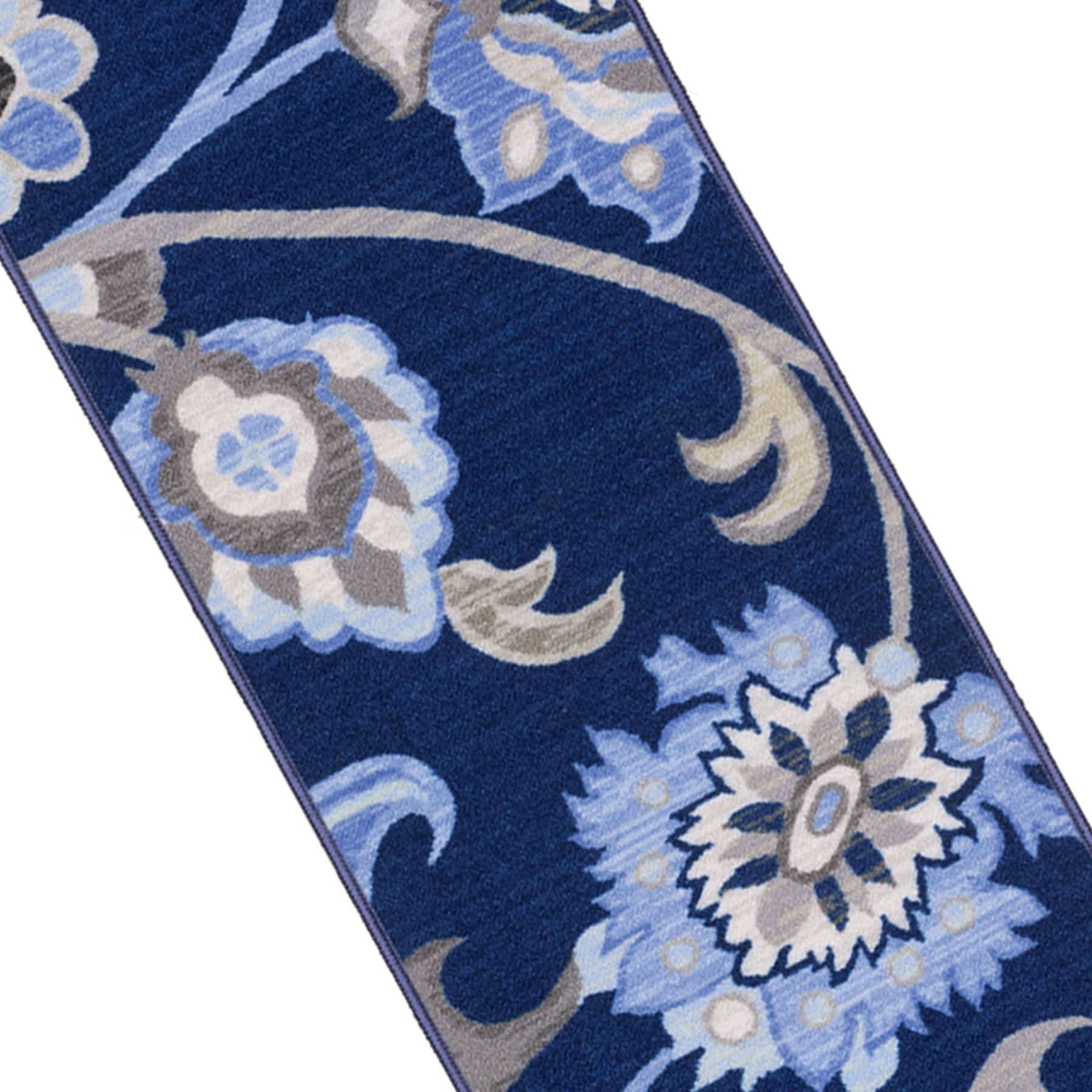 (D624) Seaton Navy Blue Floral Runner, 2x7