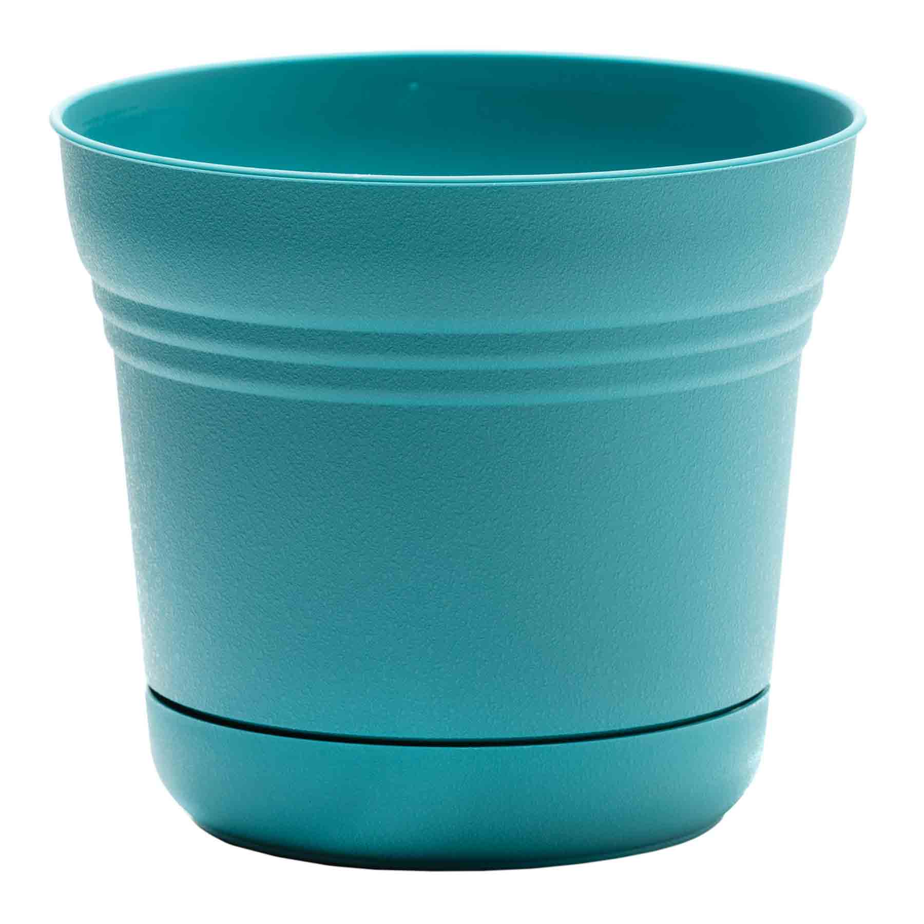Bermuda Teal Textured Saturn Outdoor Planter with Saucer, Medium