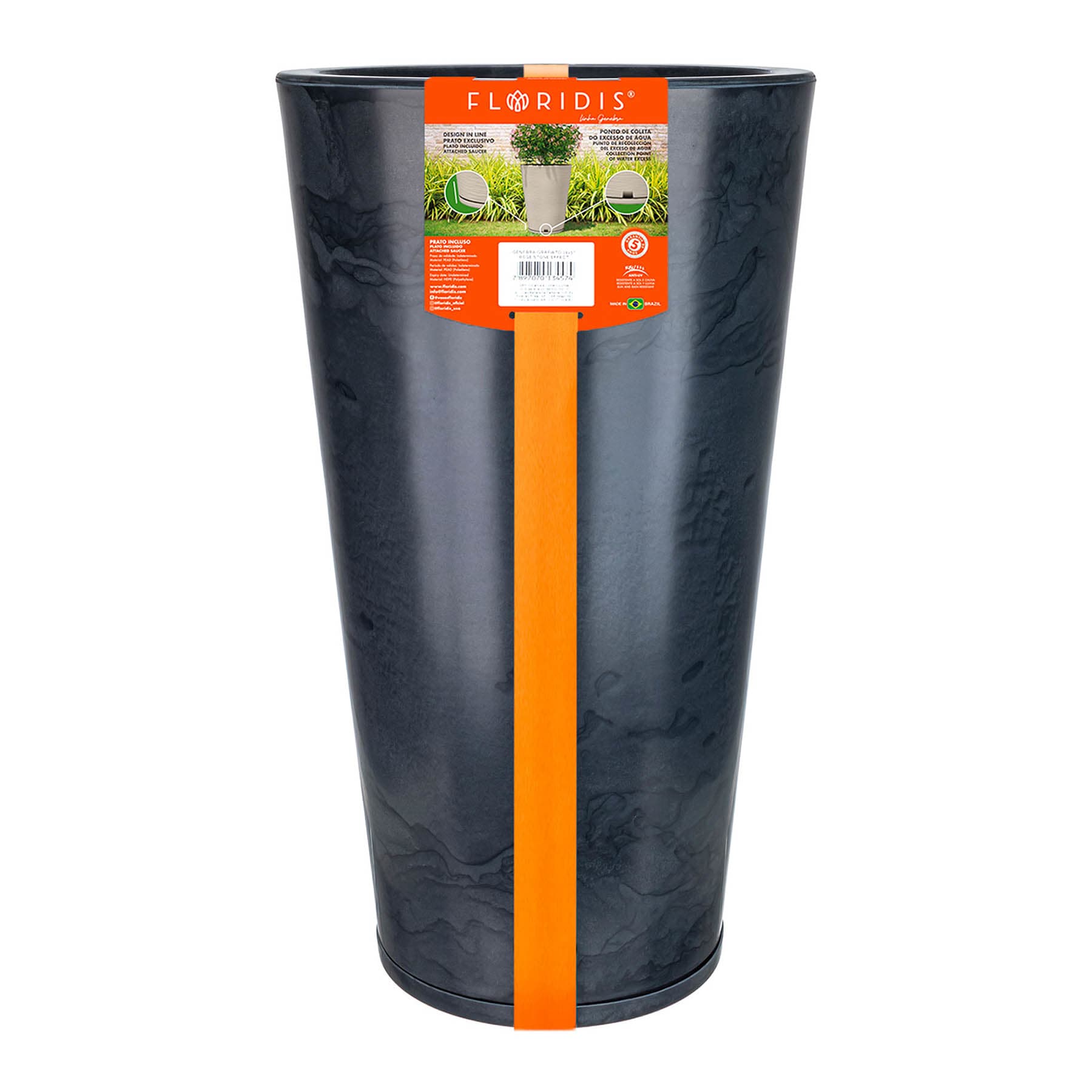 Genebra Black Marble Effect Outdoor Planter, Large