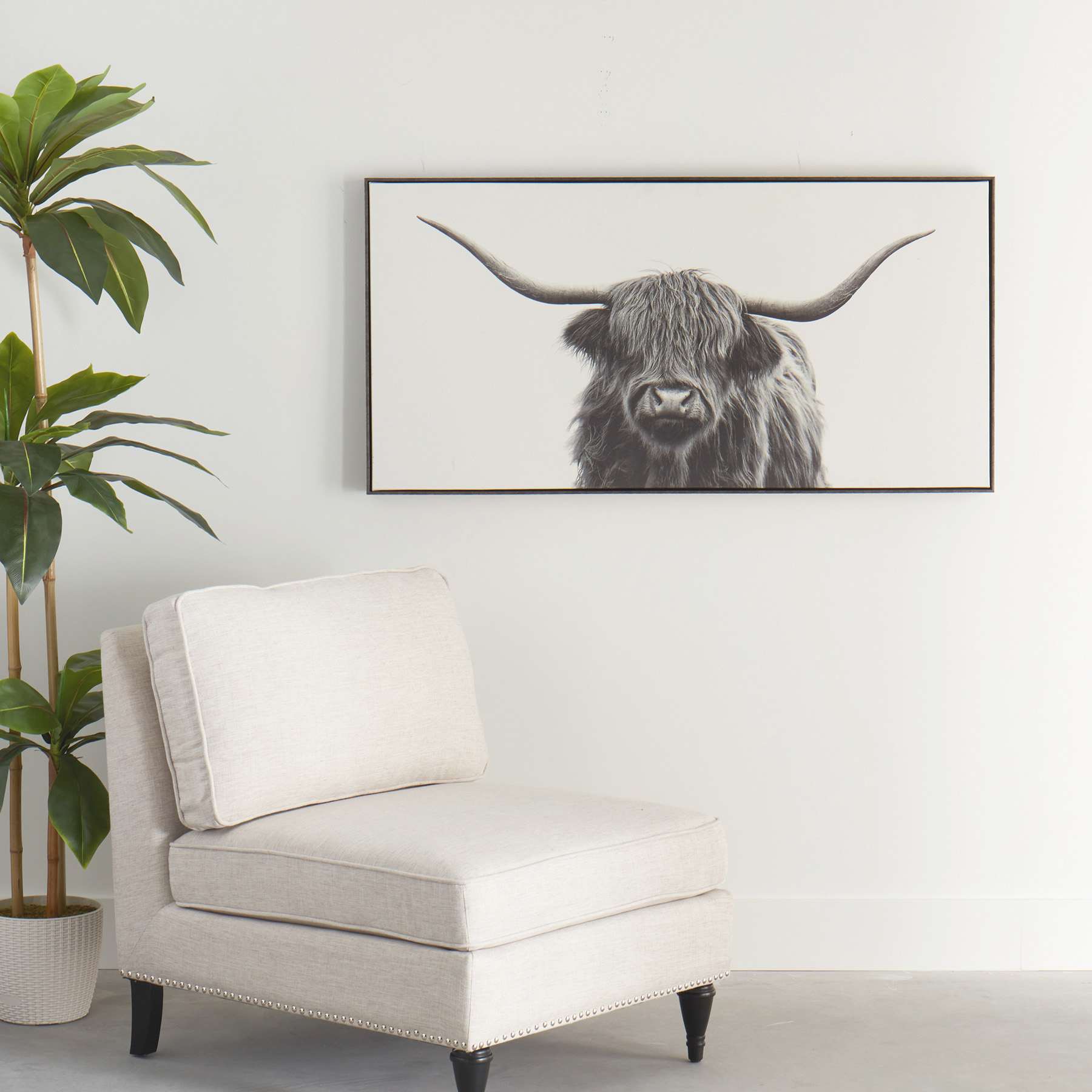 Ty Pennington Framed Highland Cow Canvas Wall Art, 48x24