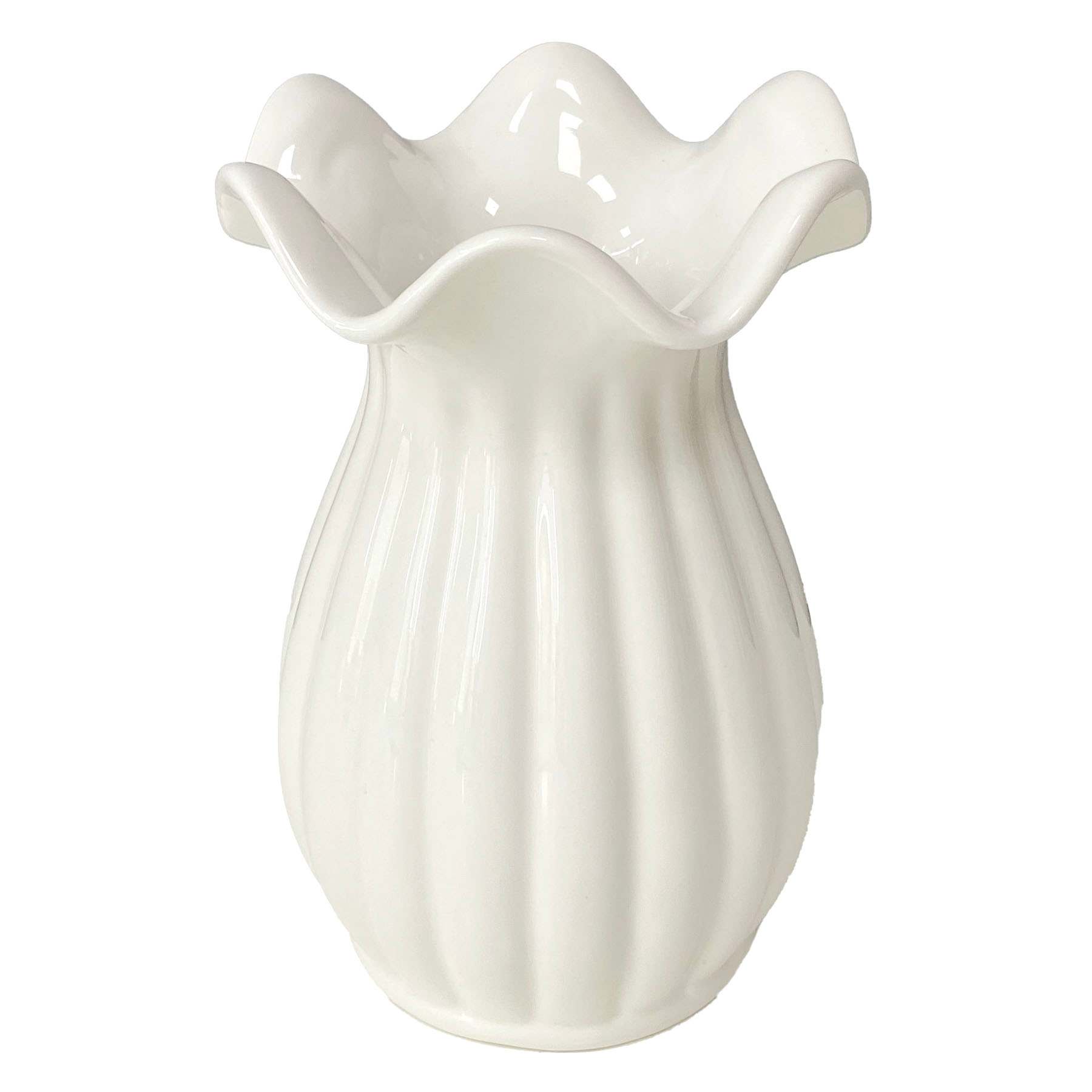 Willow Crossley White Ribbed Pie Crust Rim Ceramic Vase, 7"