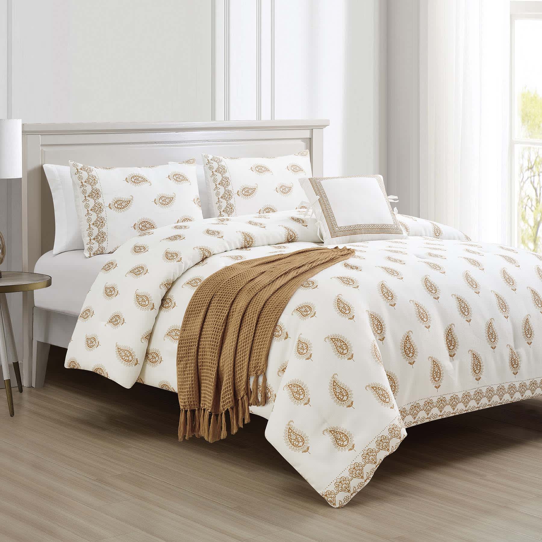 Honeybloom 5-Piece Paisley Block Print Comforter Set, King