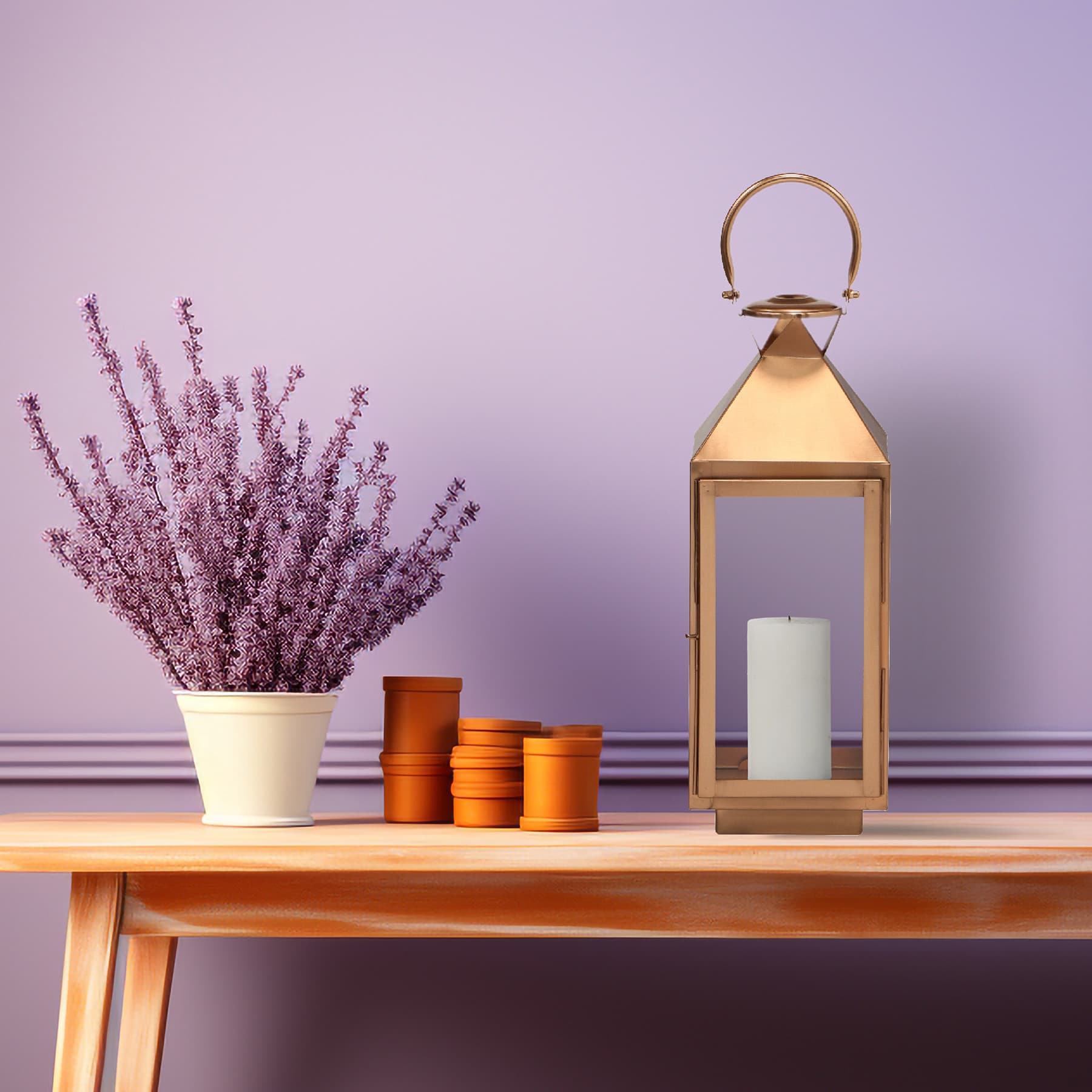 Copper Lantern with Glass, 19"