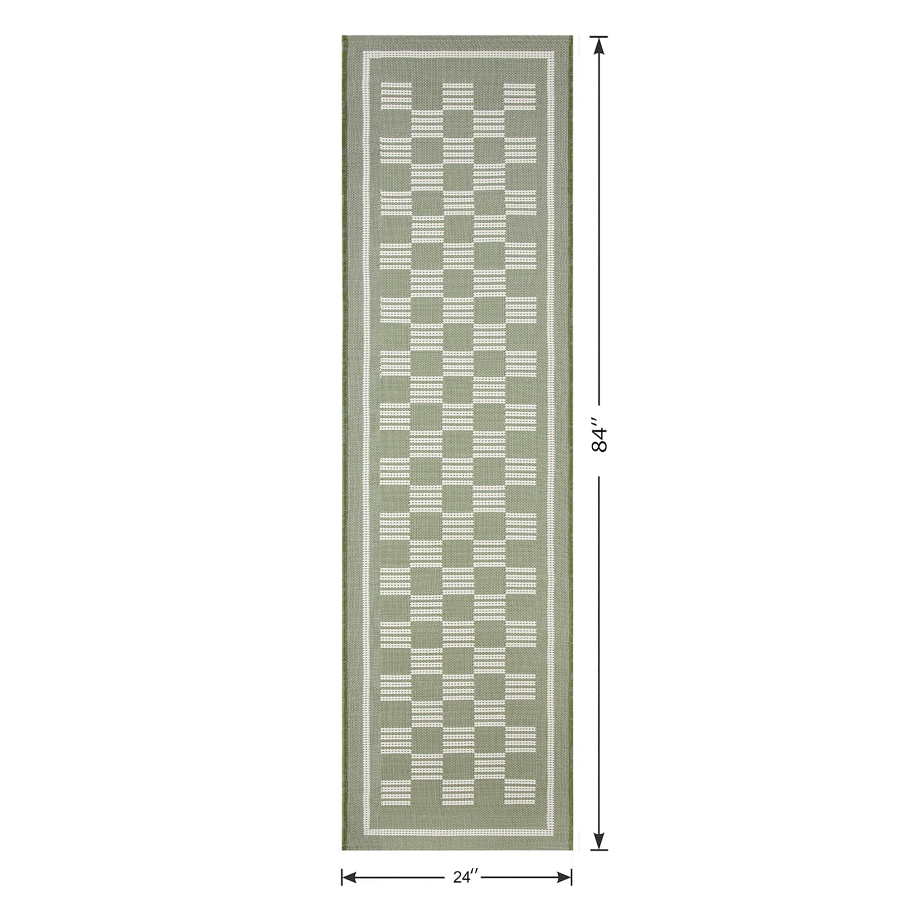 (E536) Honeybloom Green Checkerboard Runner, 2x7