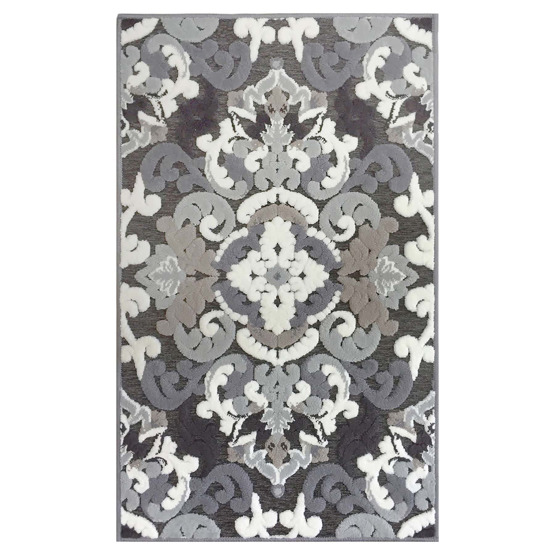 Arrington Grey & White Medallion High-Low Washable Accent Rug, 36x59