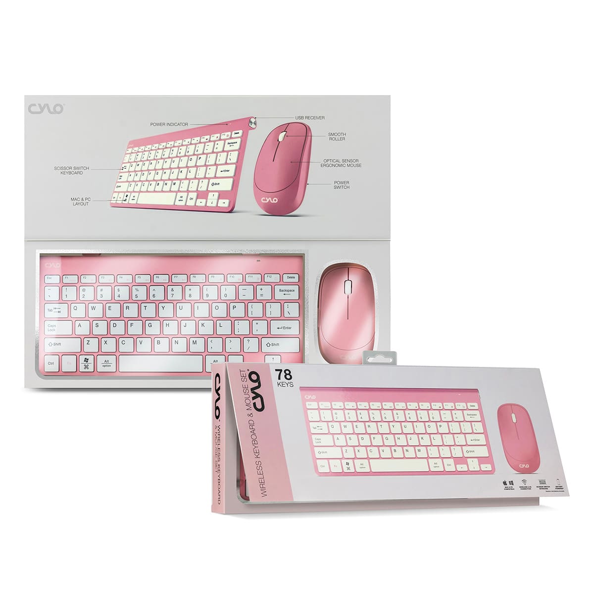 Wireless Keyboard Mouse Set Pink/White