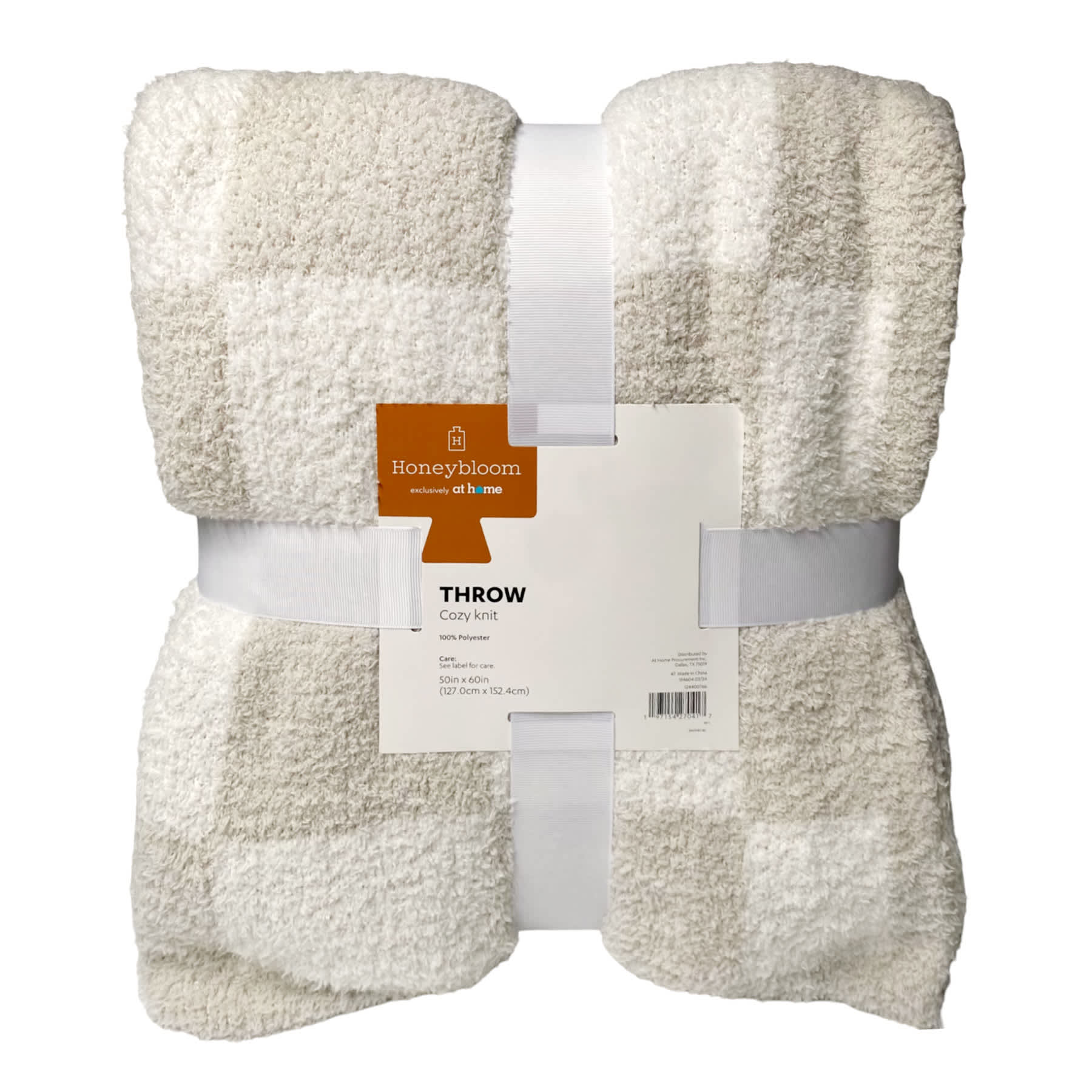 Honeybloom Grey Checkered Cozy Knit Throw Blanket, 50x60