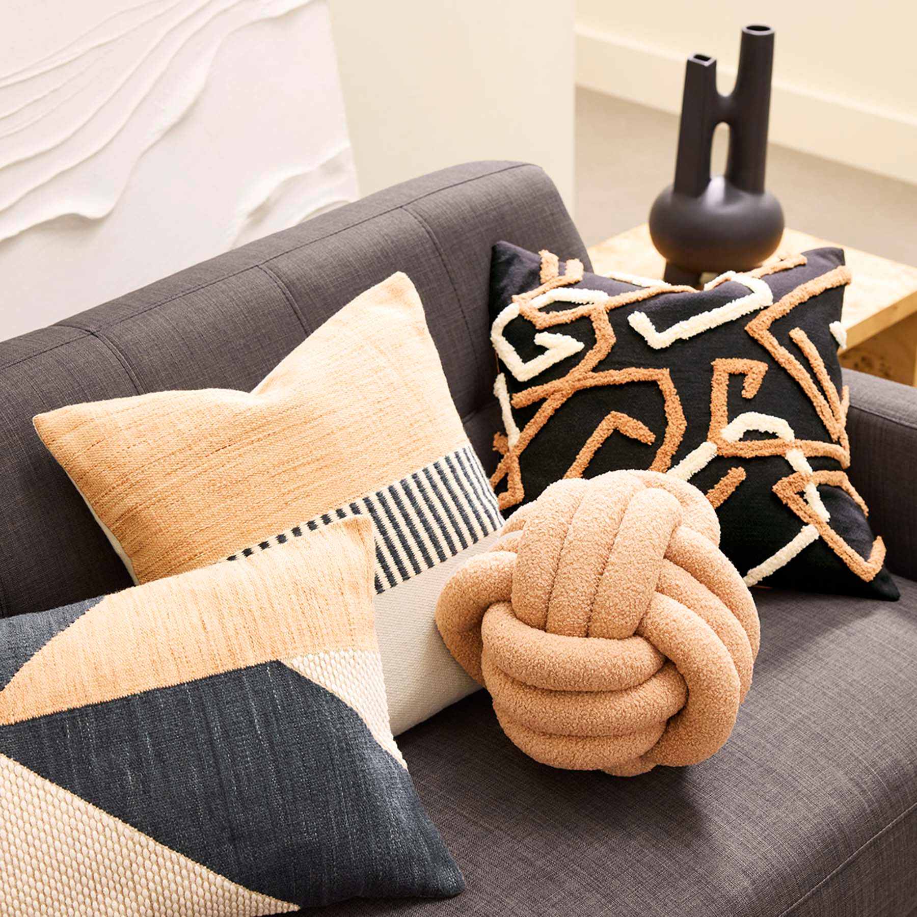 Crosby St. Brown Plush Knot Throw Pillow, 12"