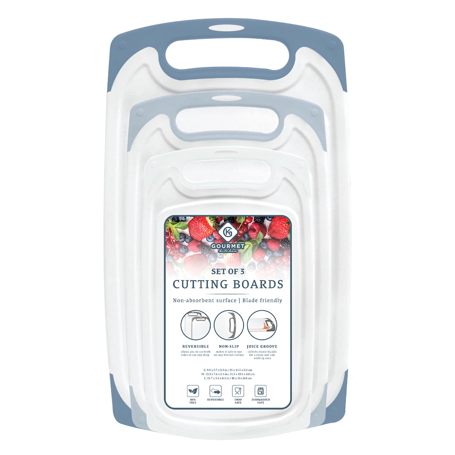 3-Piece Non-Slip Cutting Board Set, Blue Shadow