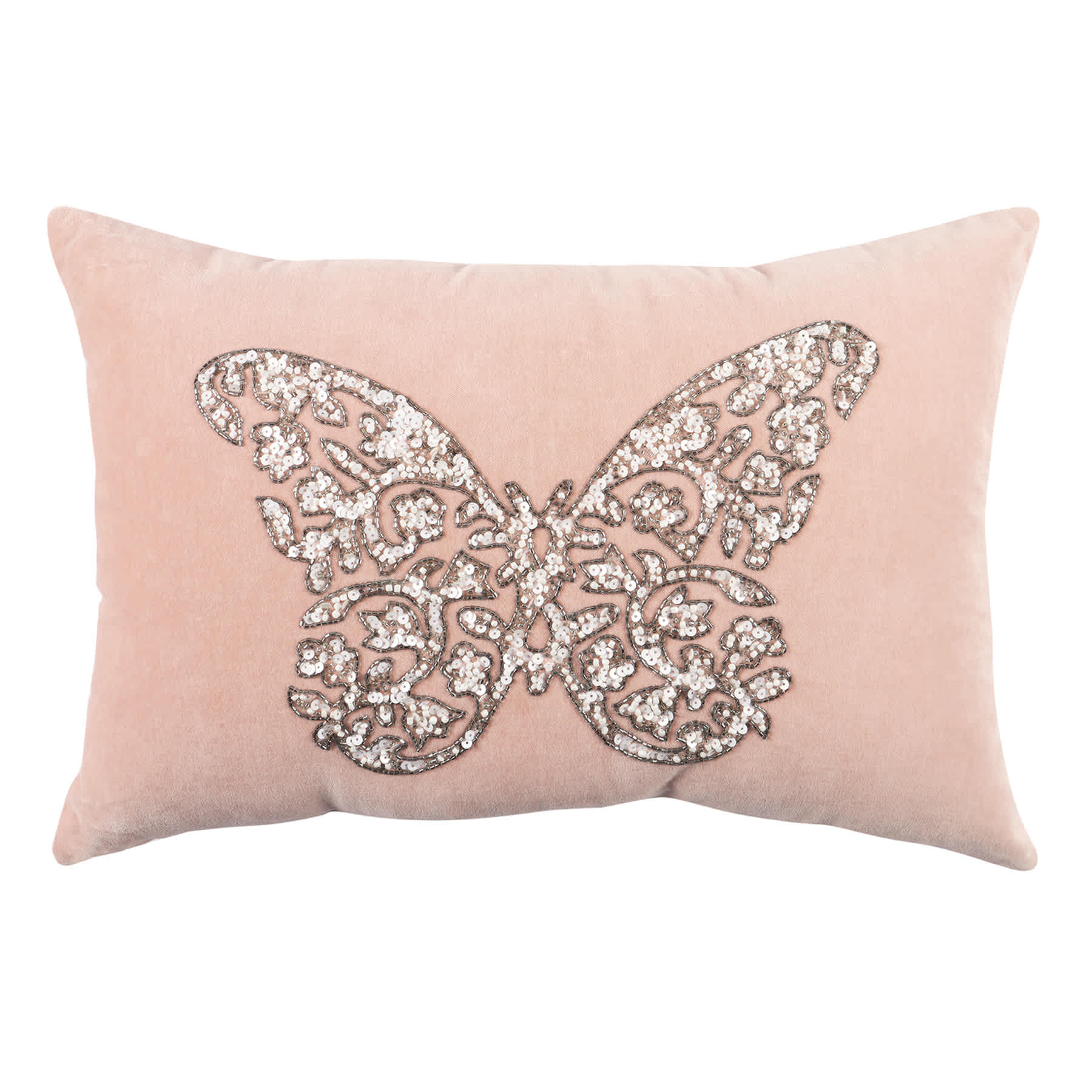 Laila Ali Pink Beaded Butterfly Throw Pillow, 14x20