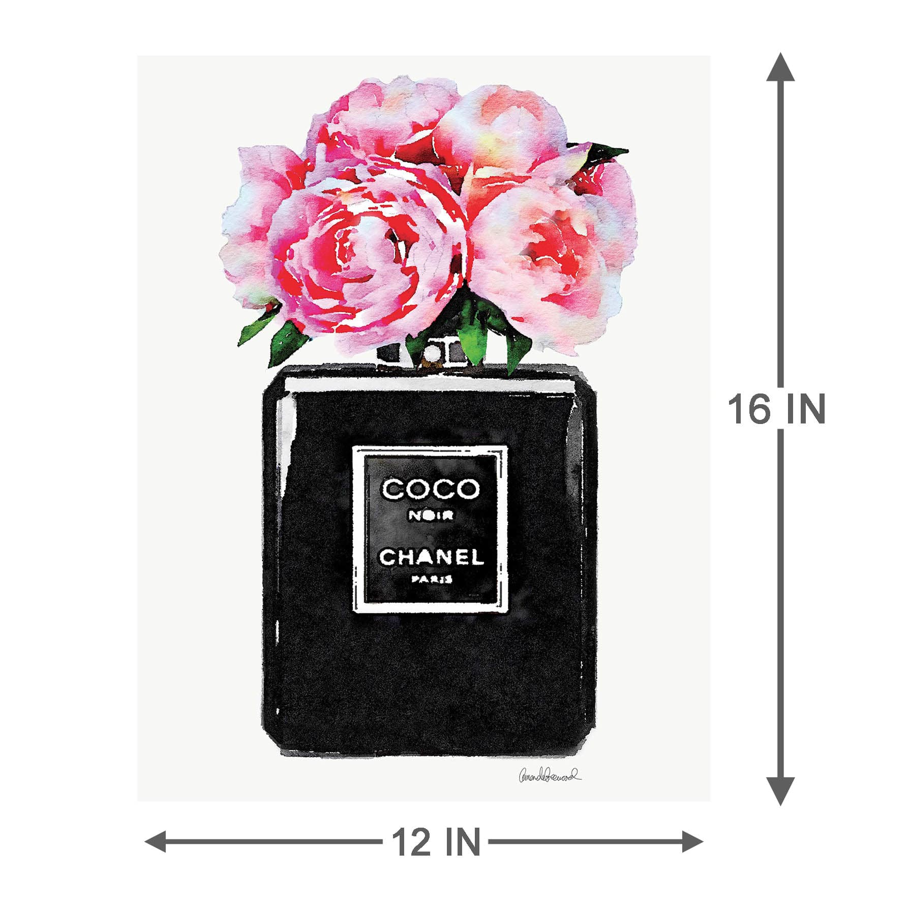 Fashion Perfume Bottle with Flowers Canvas Wall Art, 12x16