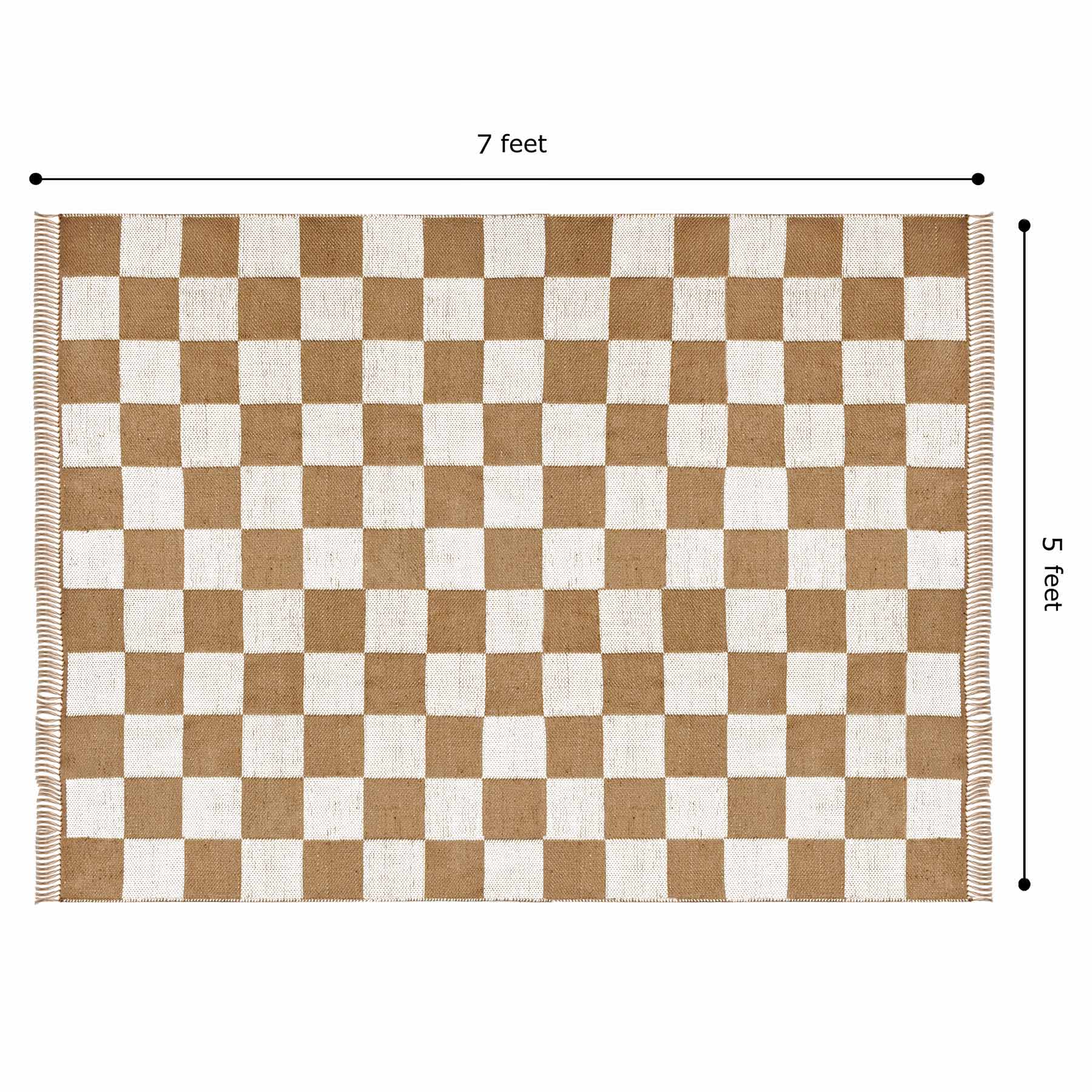 (B871) Honeybloom Brown & Natural Checkered Jute Area Rug, 5x7