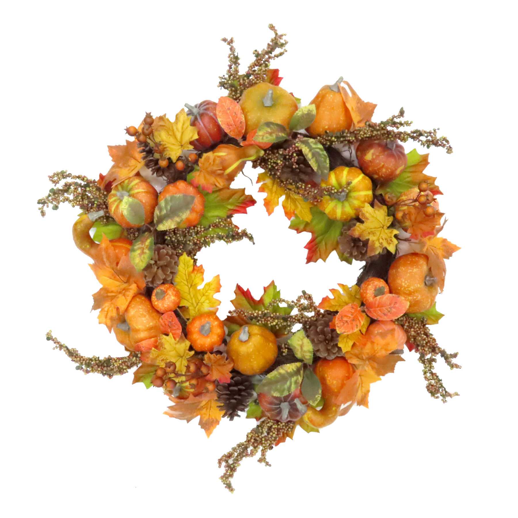 Homespun Harvest Pumpkin, Gourd & Pinecone Autumn Wreath, 24"