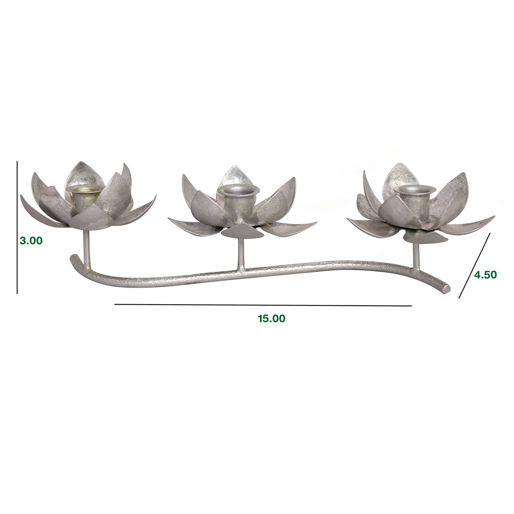 Silver Lotus 3 Taper Candleholder, 15"