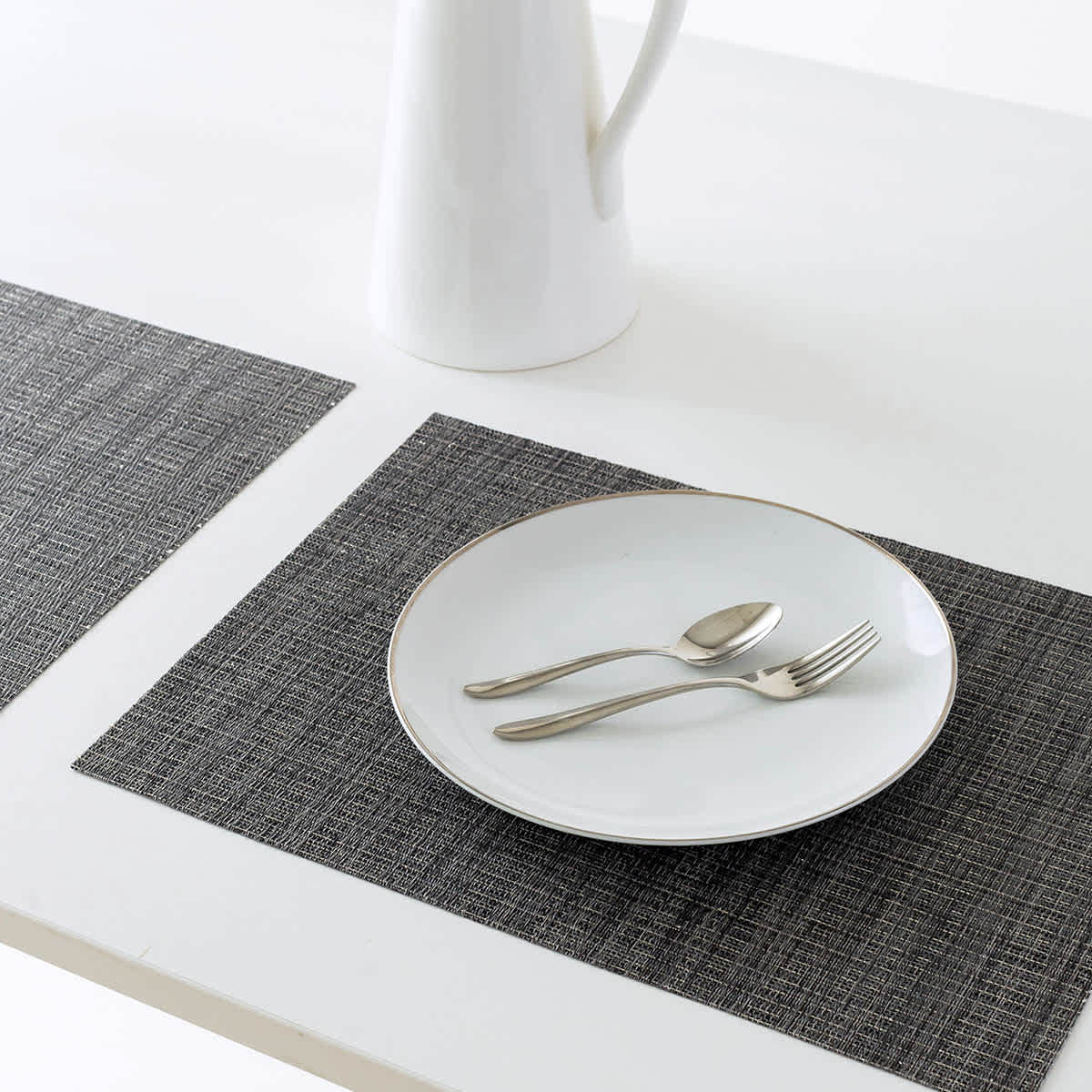 Set of 6 Meridiem Gunmetal Woven Vinyl Placemats, 13x18