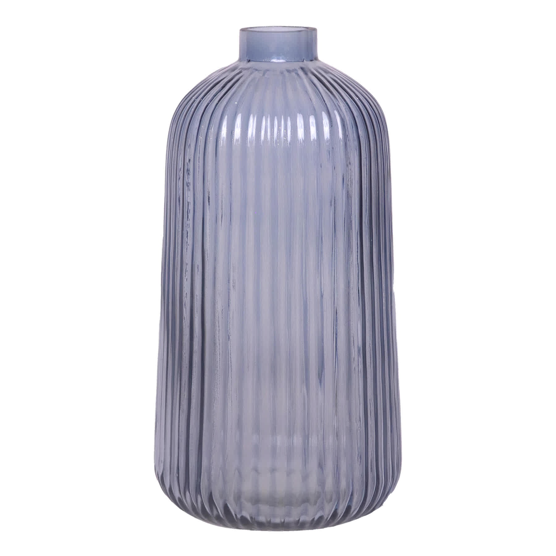 Blue Ribbed Narrow Opening Vase, 8.5"