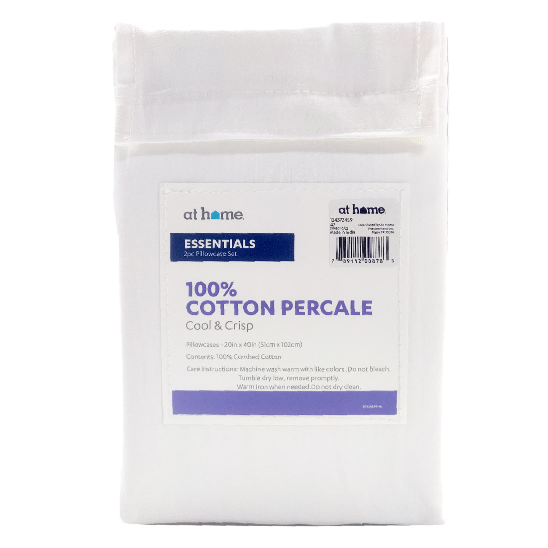 2-Piece White 200 Thread Count Cotton Essentials Pillowcase Set, King