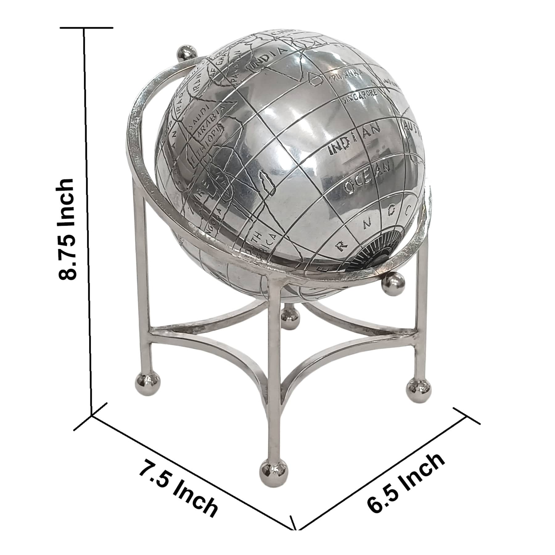Decorative Silver Aluminum Globe, 7x8