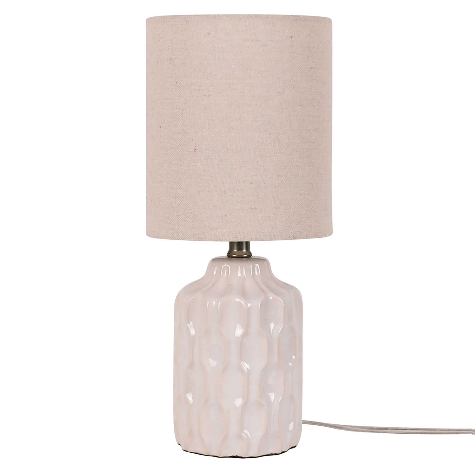Honeybloom Cream Ceramic Groove Mini Table Lamp with Shade, 13"