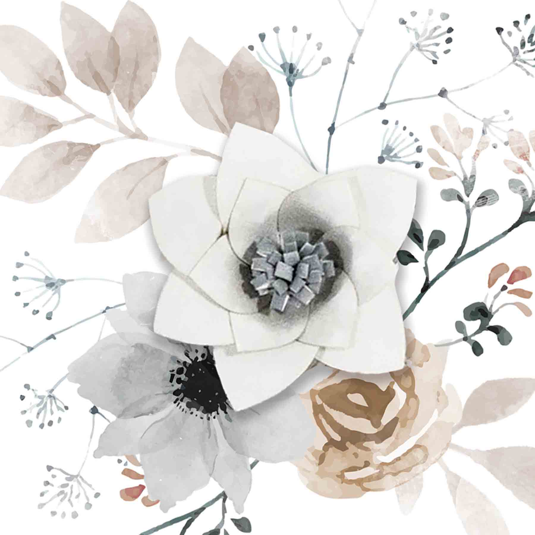 Honeybloom Glass Framed 3D Grey Floral Watercolor Wall Art, 11"