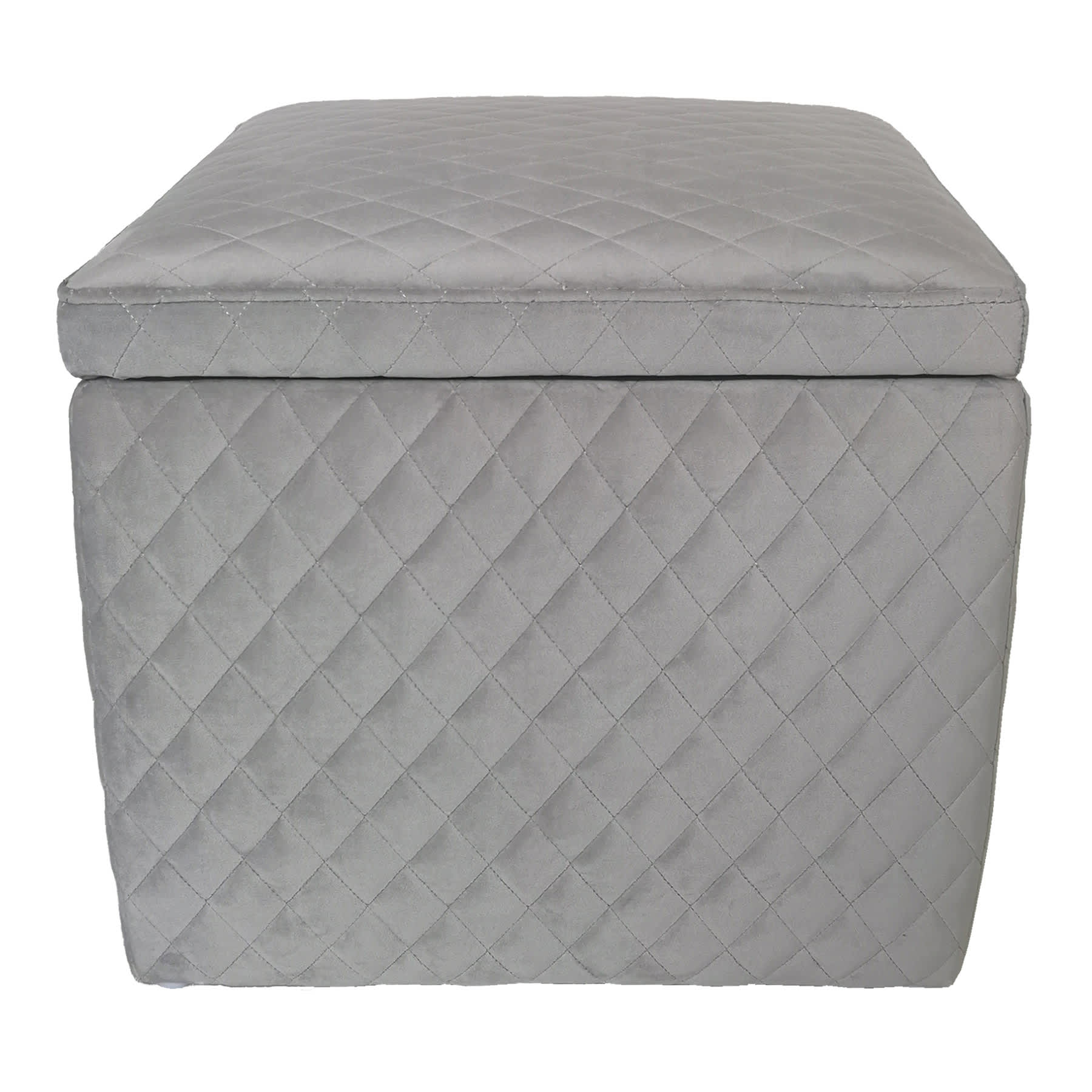 Providence Jada Velvet Square Storage Ottoman, Grey