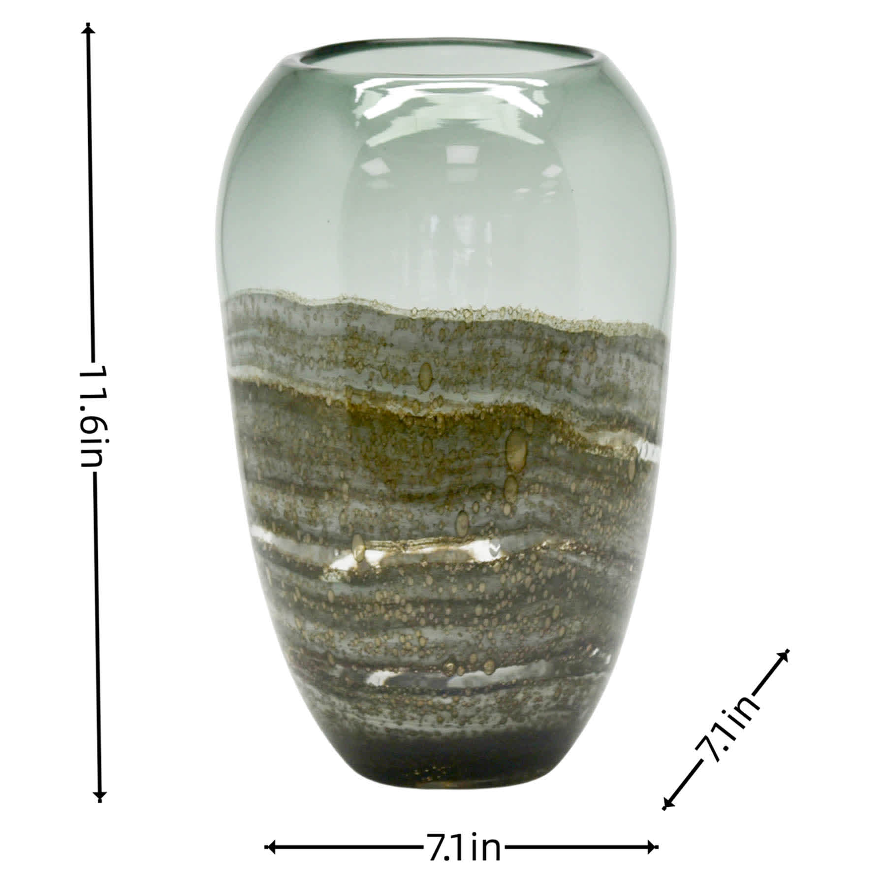 Grey Glass Vase With Metal Lines, 7x12